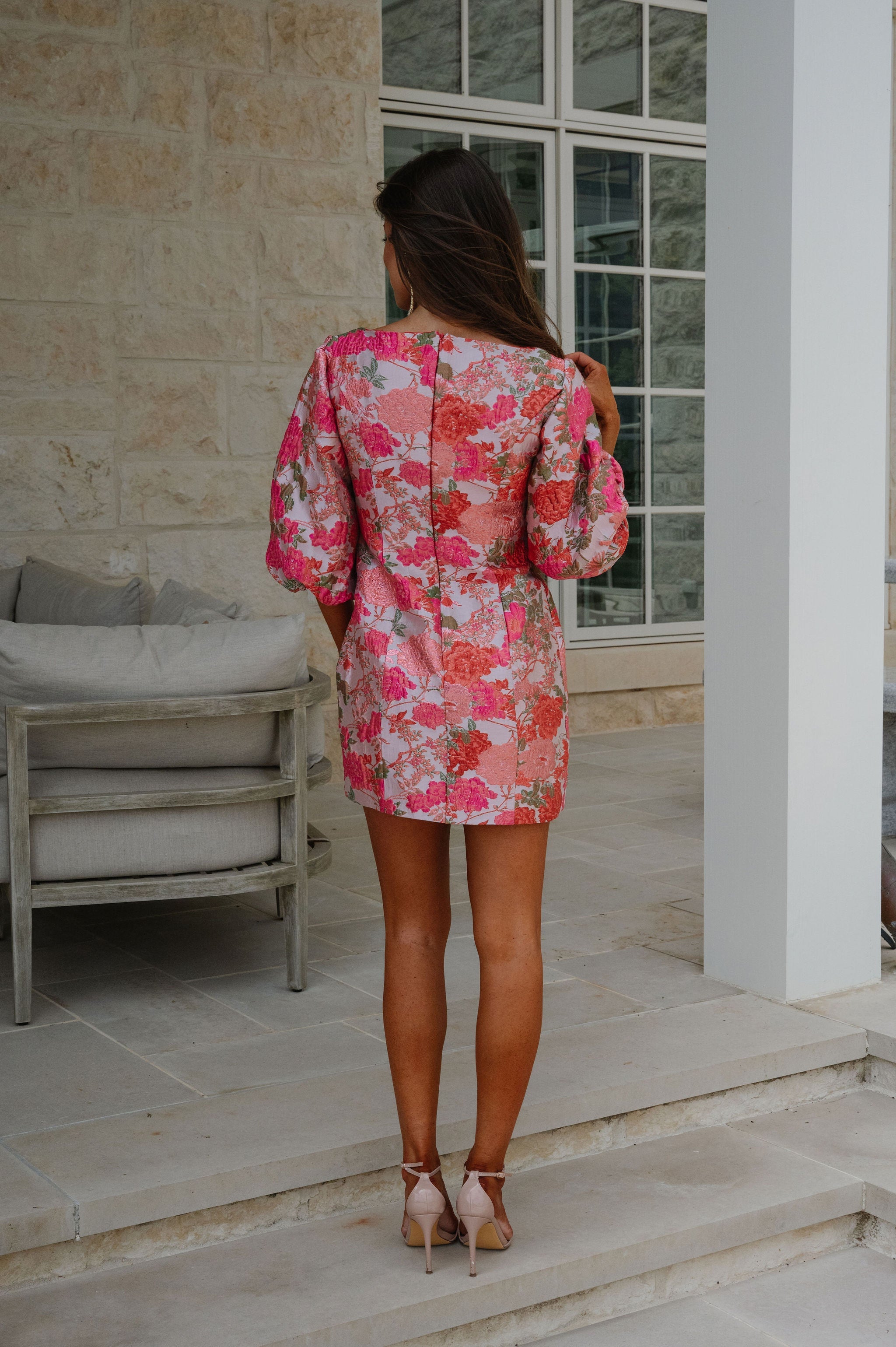 Amelia Jacquard Puff Sleeve Mini Dress