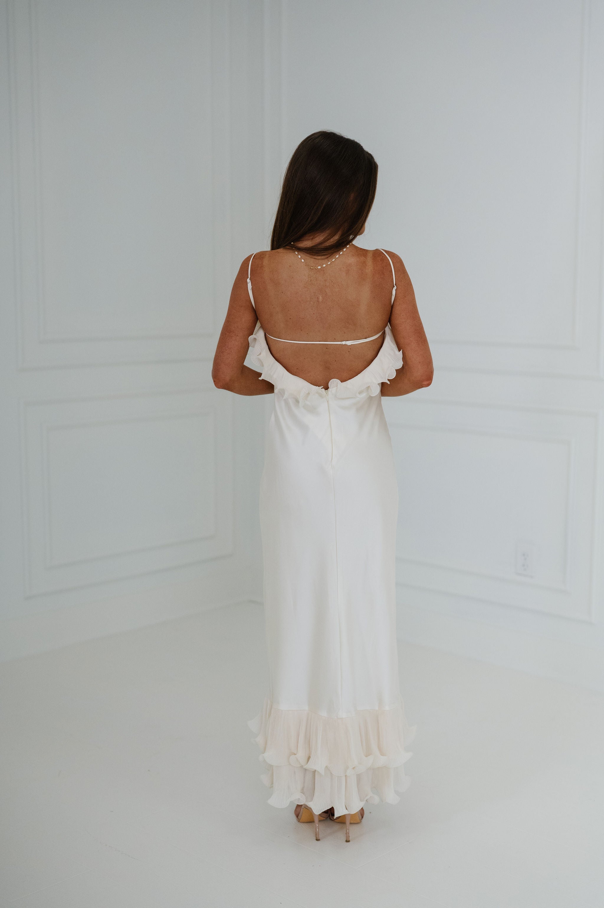 Alice Asymmetrical Off Shoulder Midi Dress-Oyster
