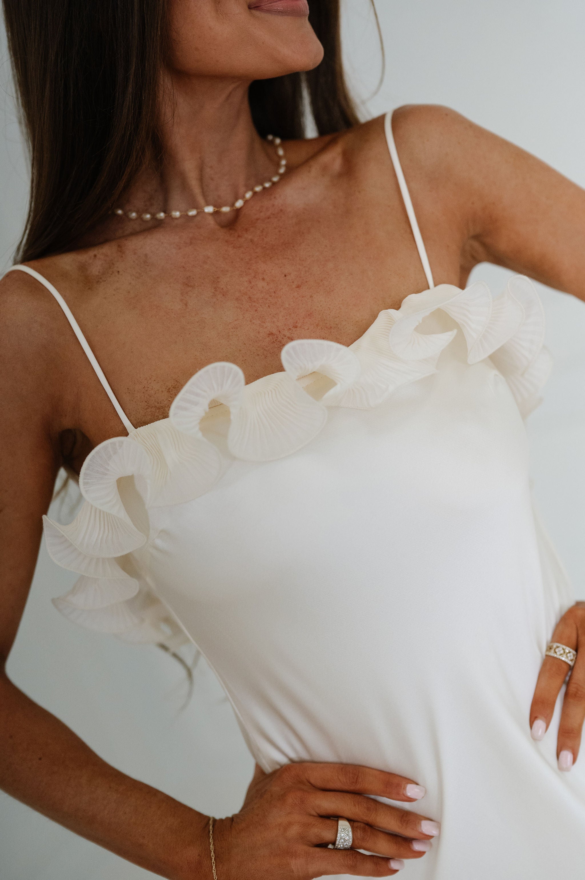 Alice Asymmetrical Off Shoulder Midi Dress-Oyster