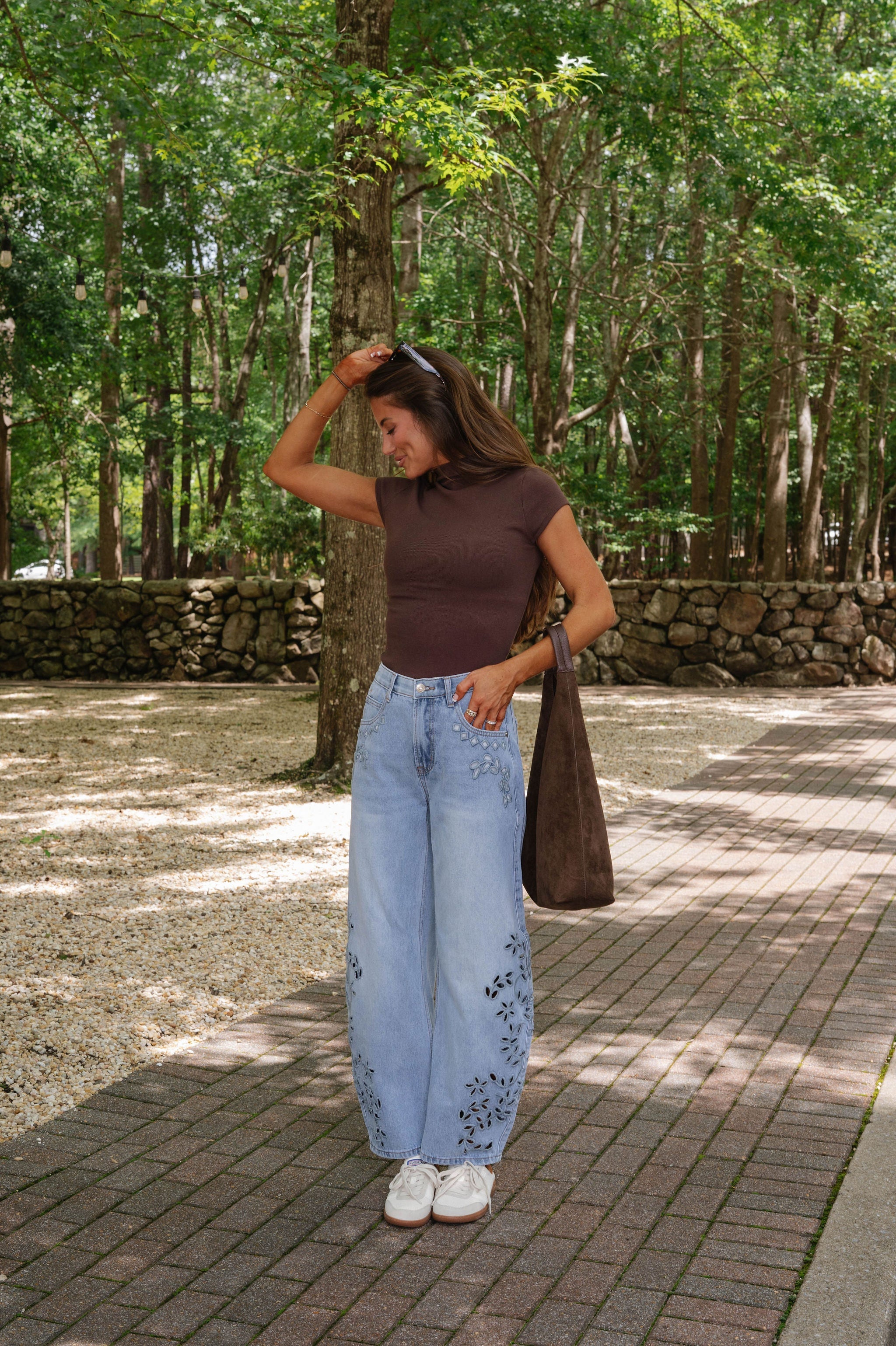 Anora Neck Knit Top-Brown