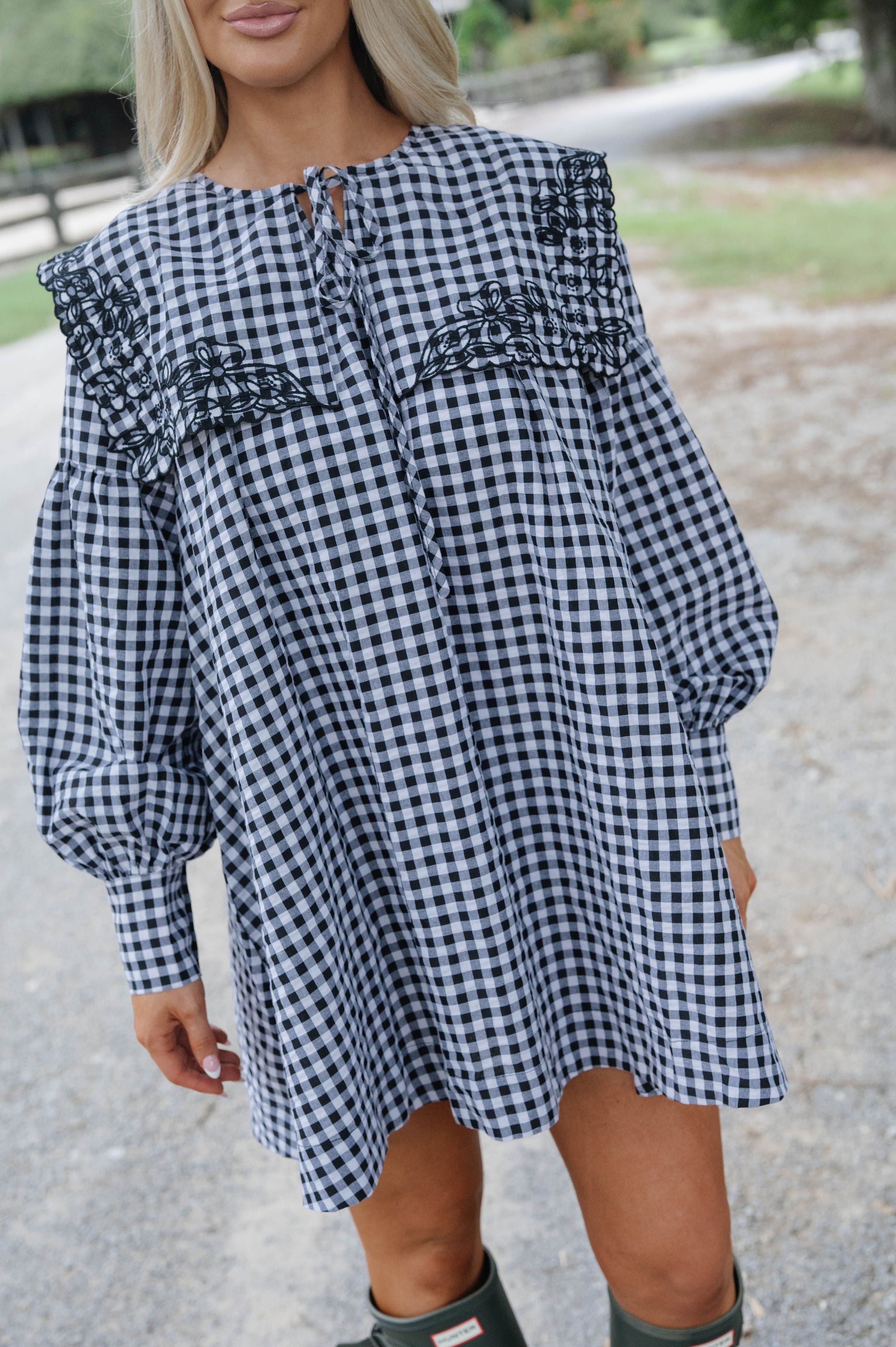Aspen Gingham Babydoll Dress-Black