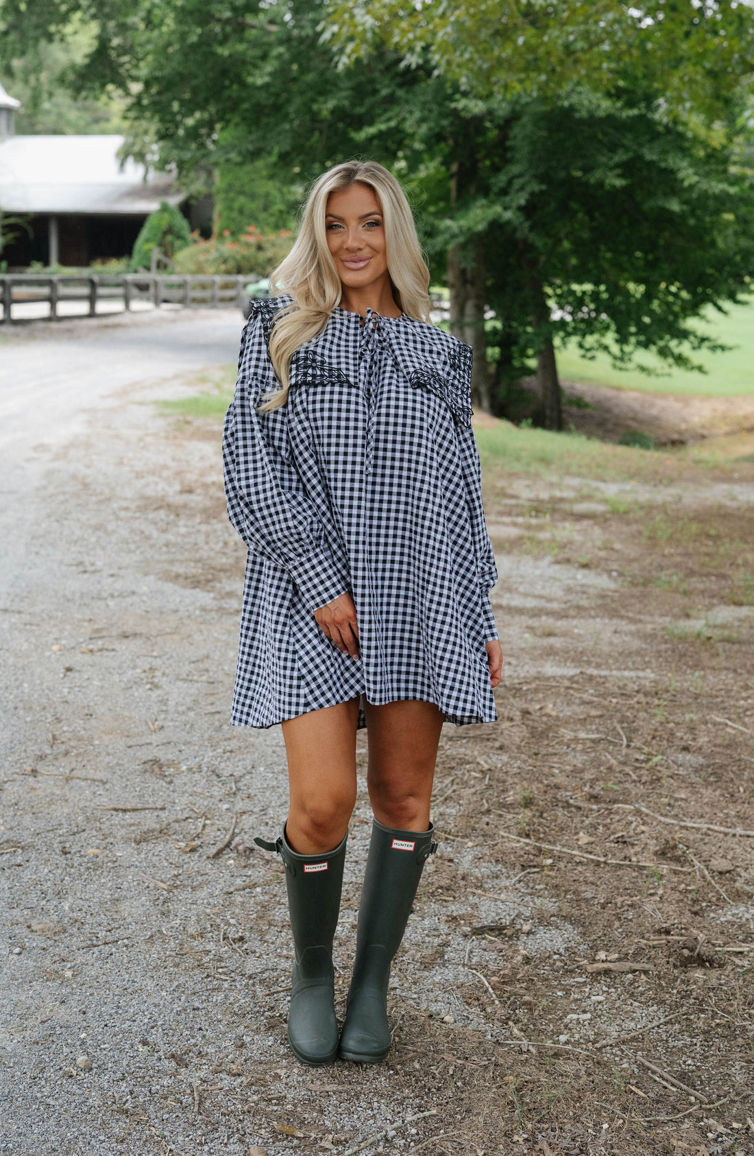 Aspen Gingham Babydoll Dress-Black