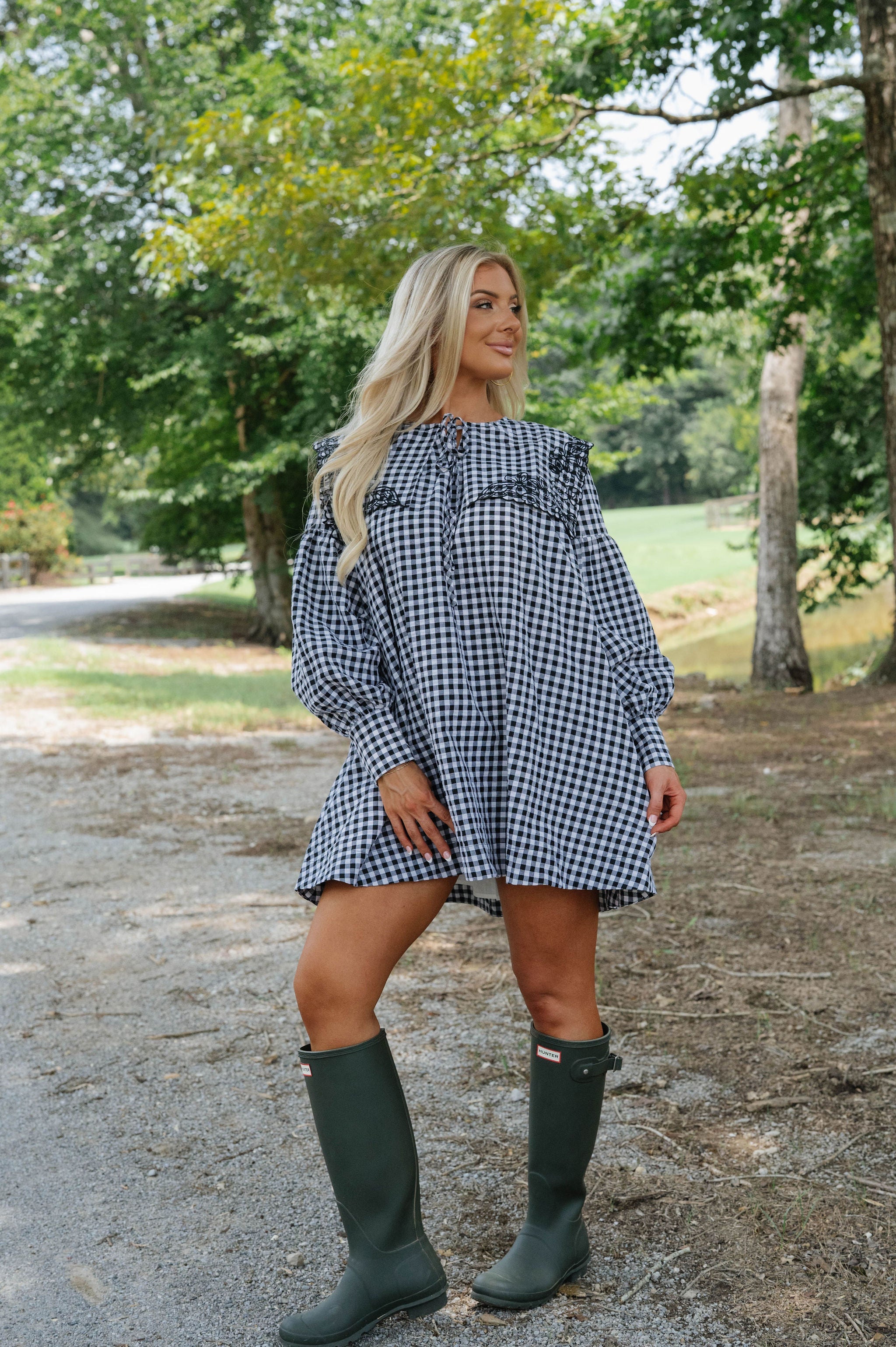 Aspen Gingham Babydoll Dress-Black