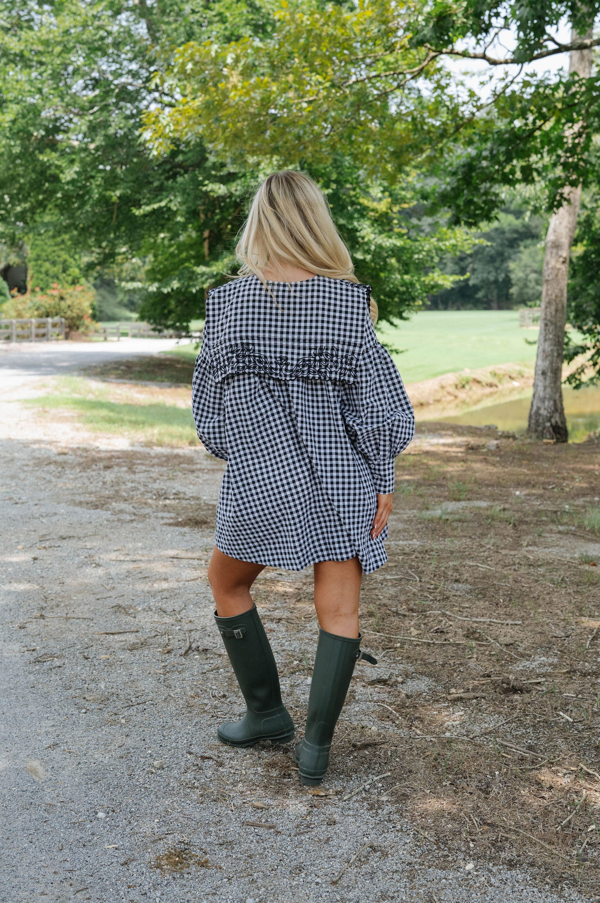Aspen Gingham Babydoll Dress-Black