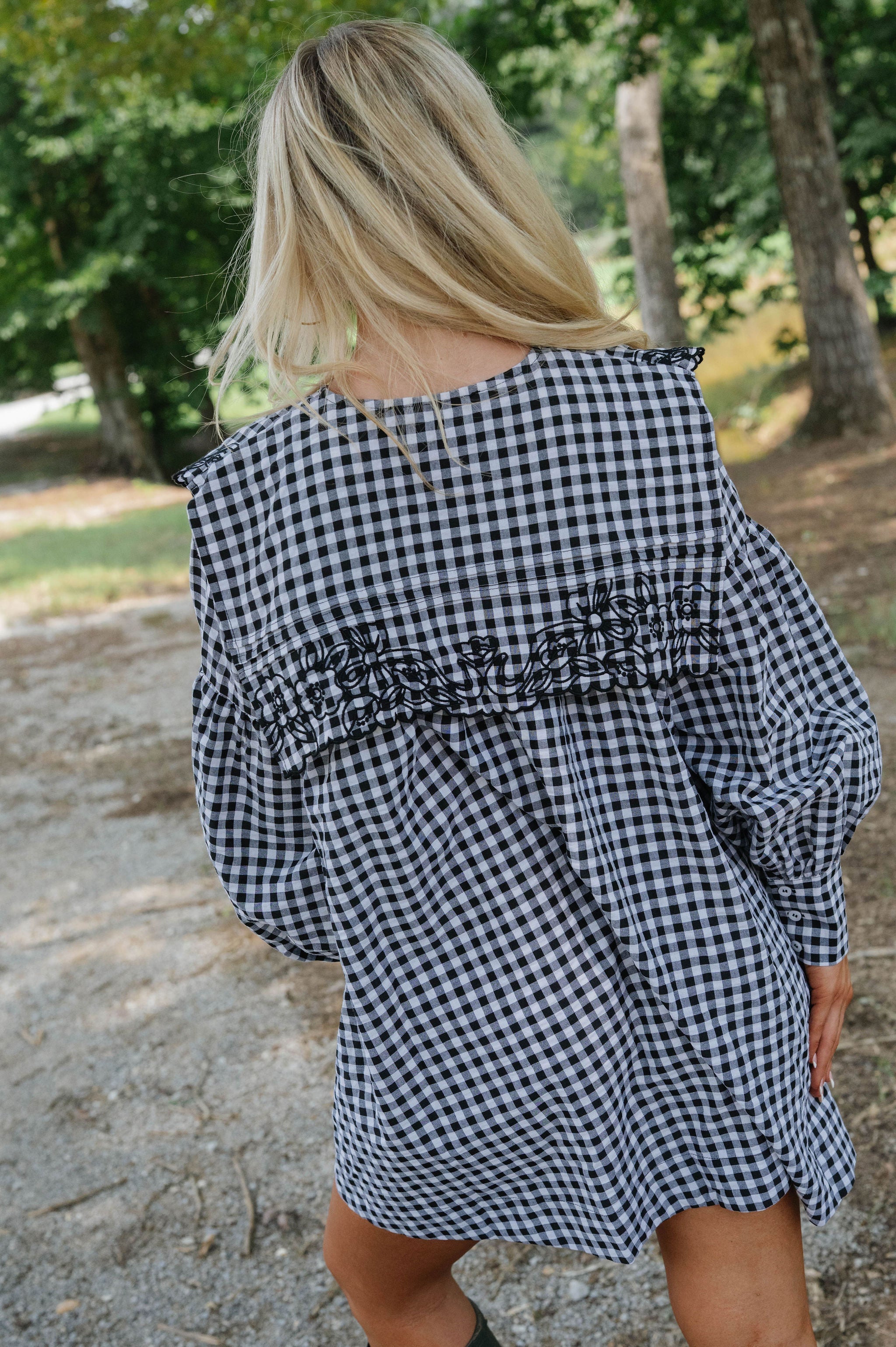 Aspen Gingham Babydoll Dress-Black