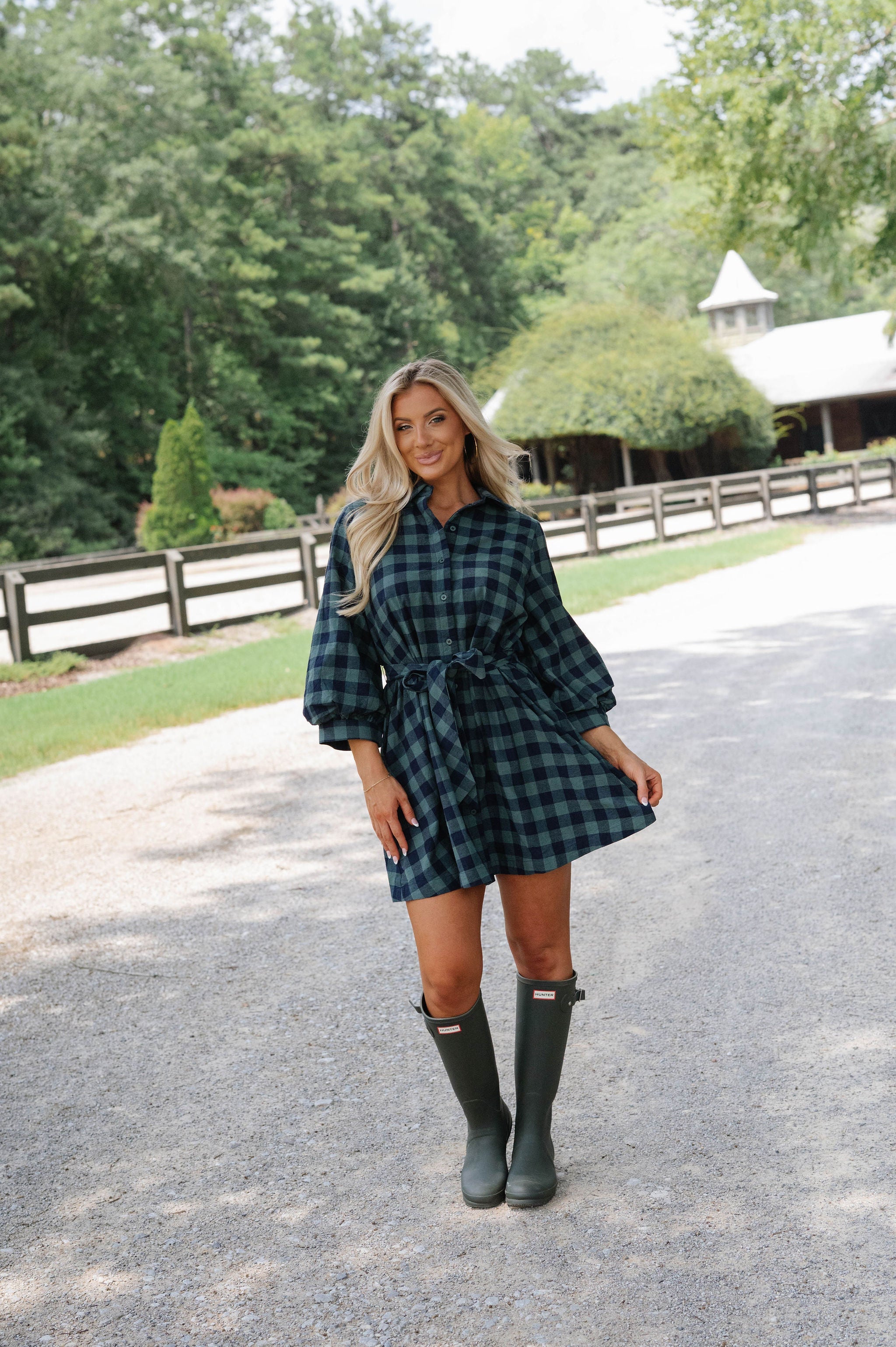 Ava Plaid Dress-Green