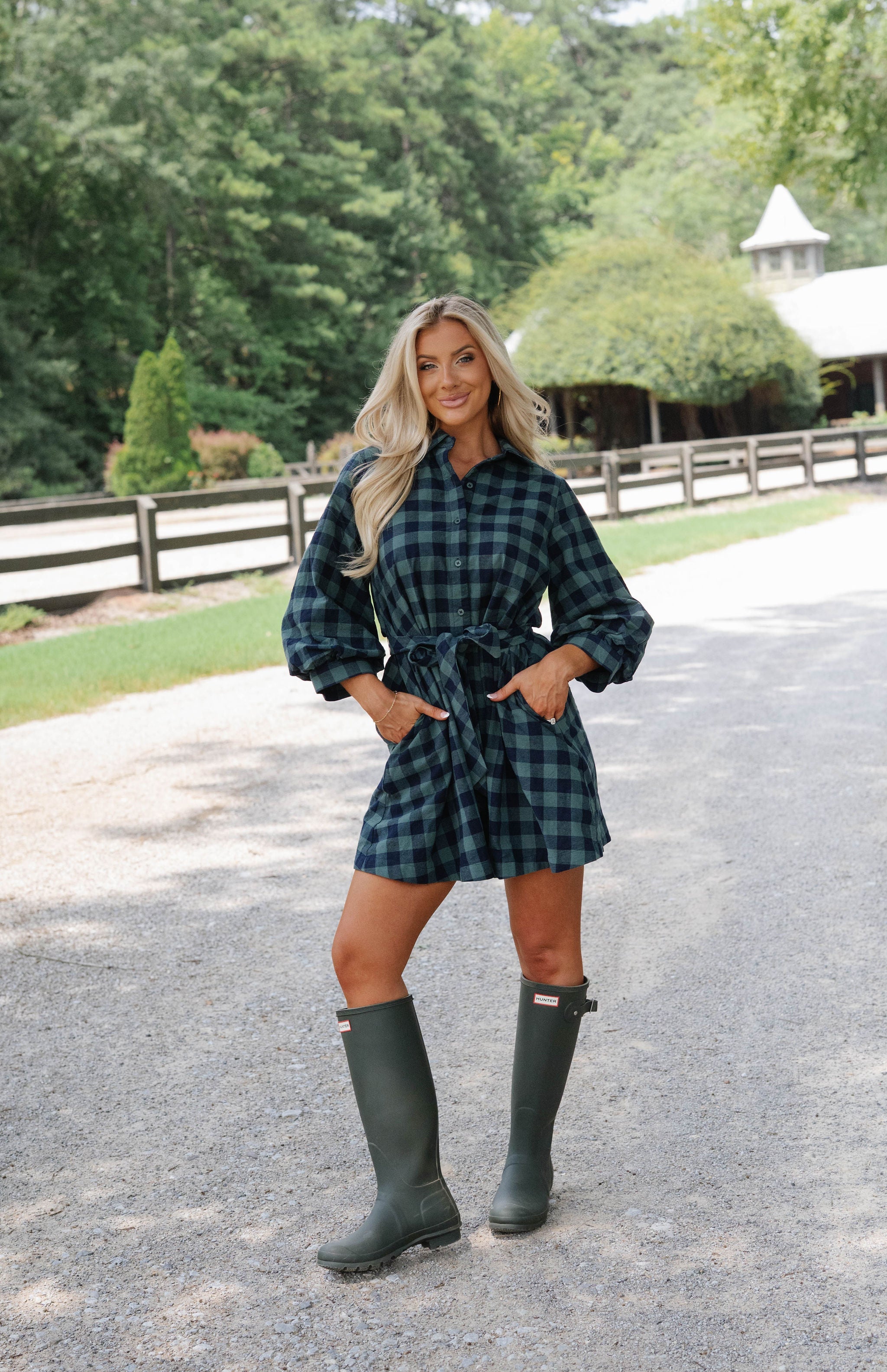 Ava Plaid Dress-Green