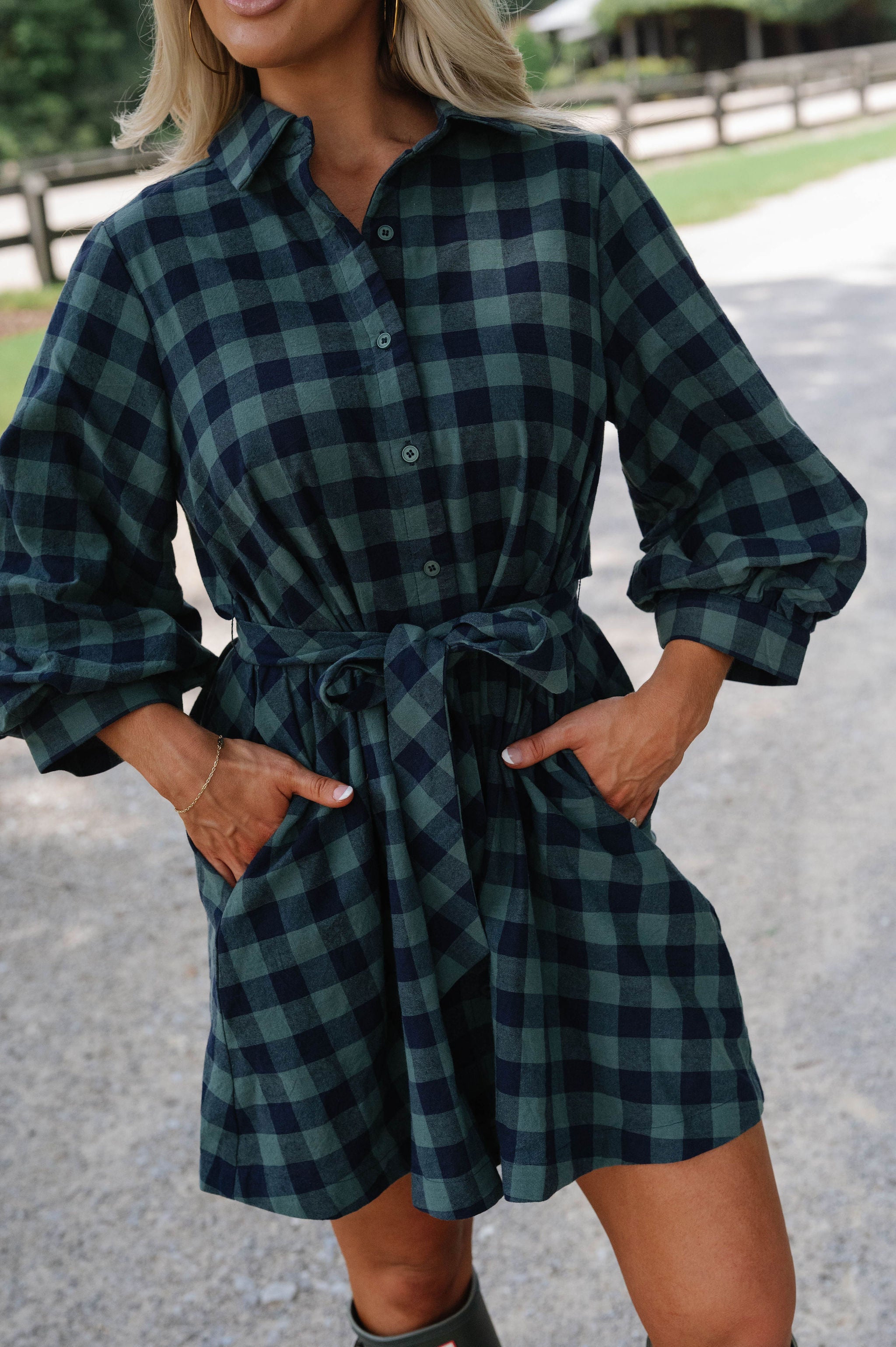 Ava Plaid Dress-Green