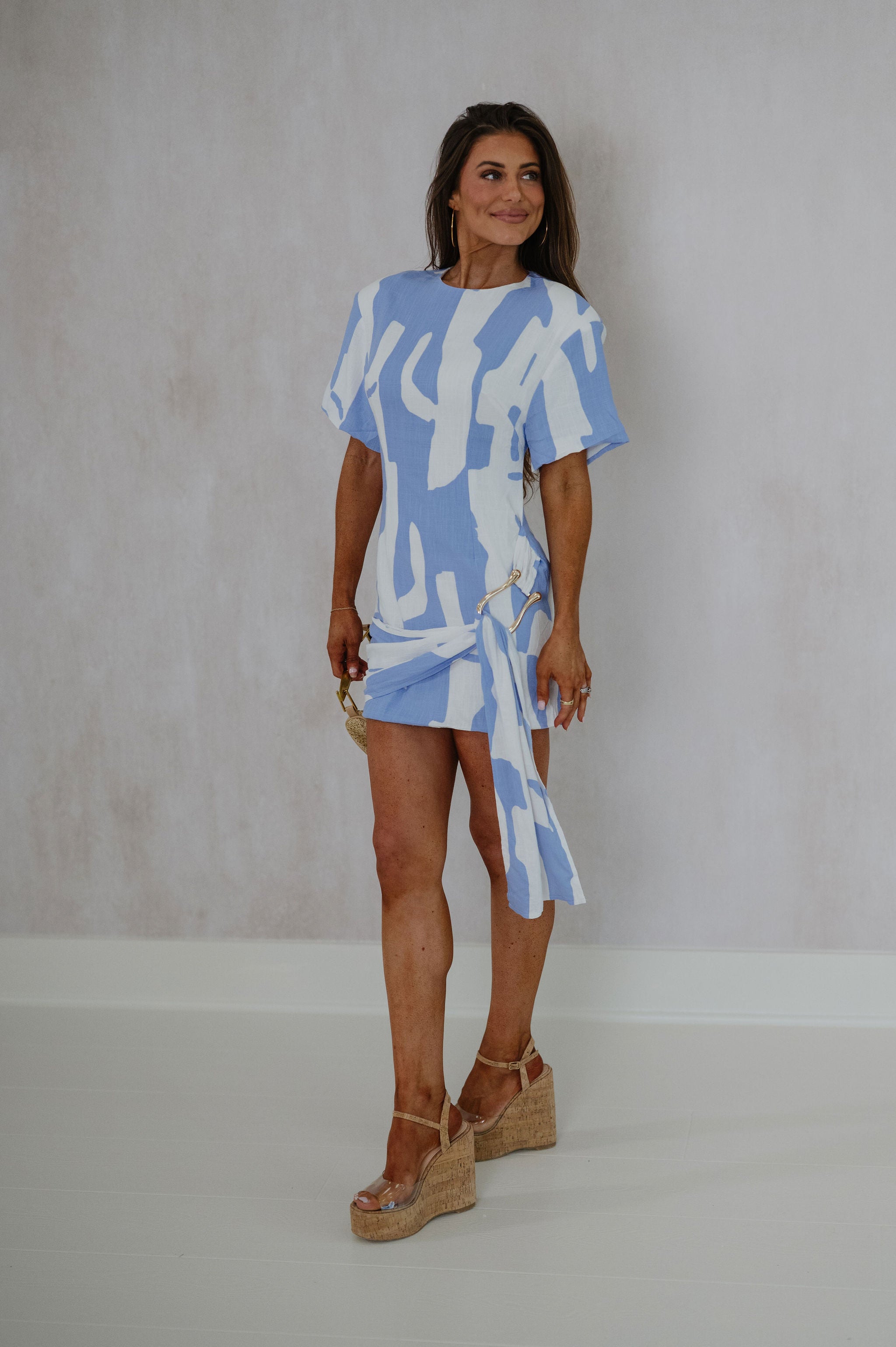 Amy Abstract Mini Dress-Blue