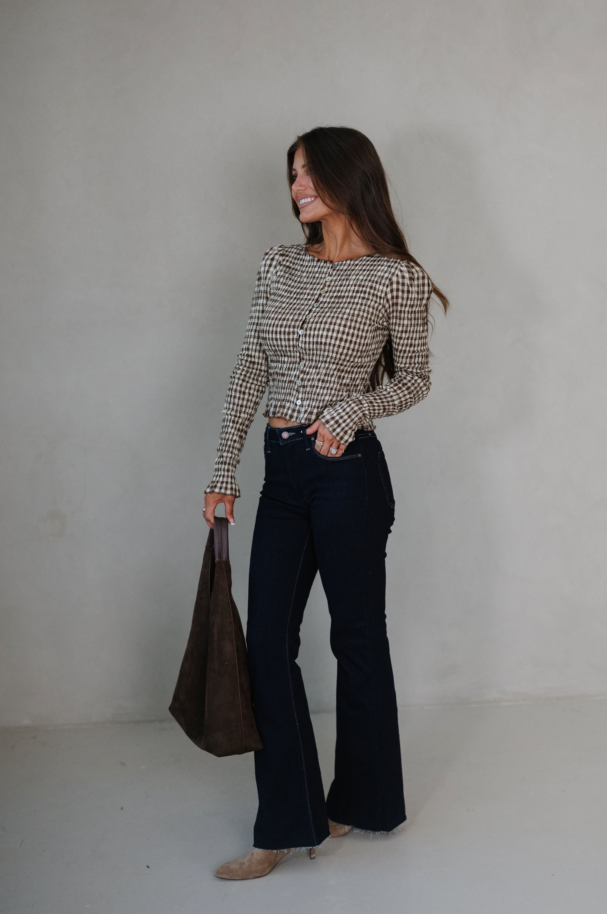 Ashton Gingham Top-Brown