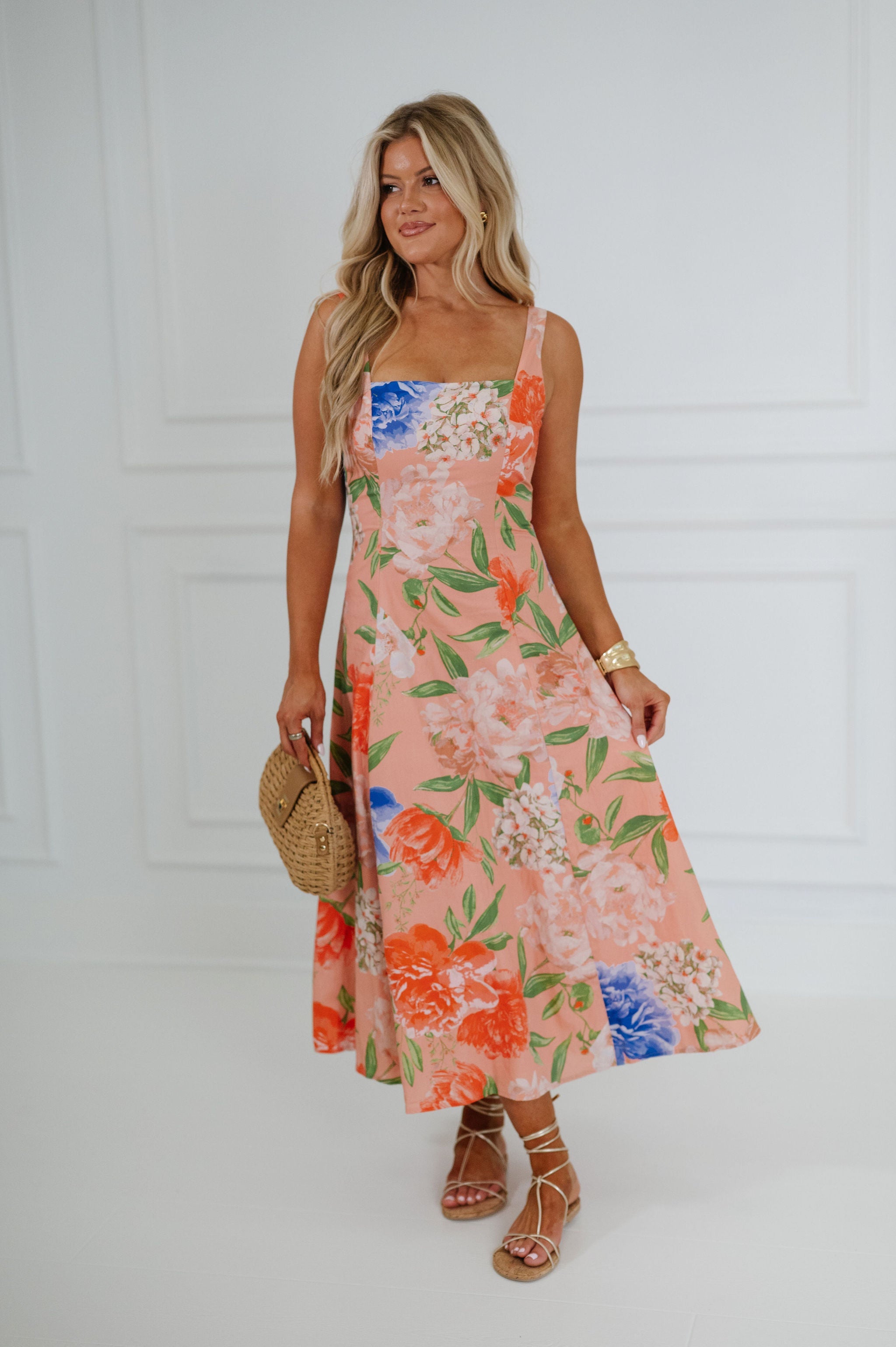 Aruba Floral Midi Dress-Peach