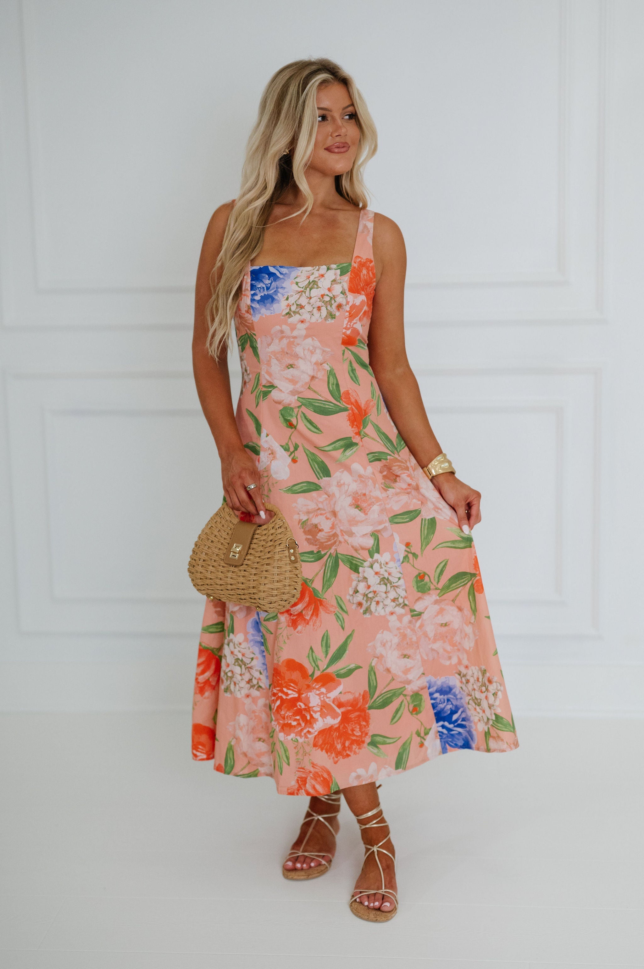 Aruba Floral Midi Dress-Peach