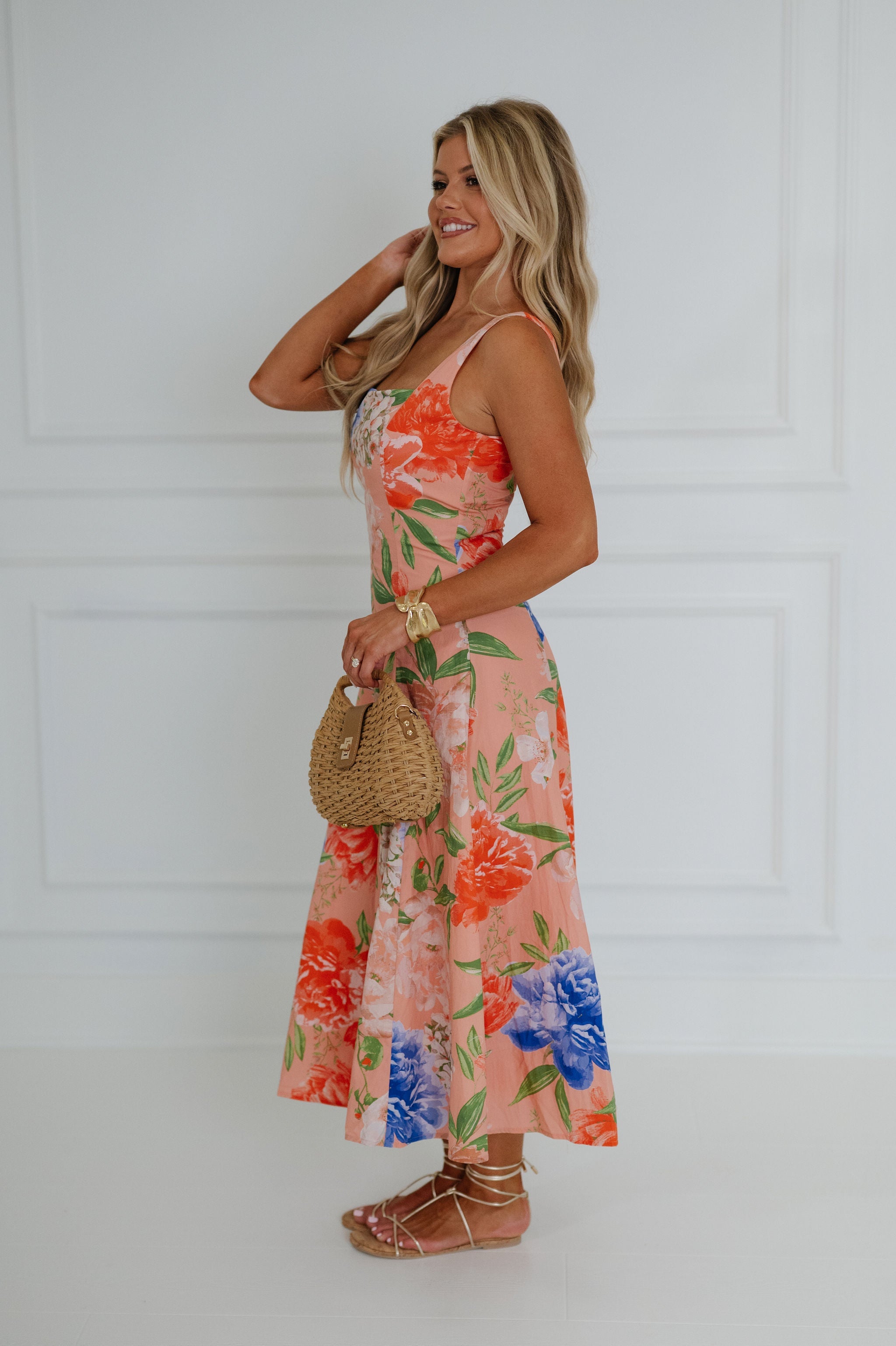 Aruba Floral Midi Dress-Peach