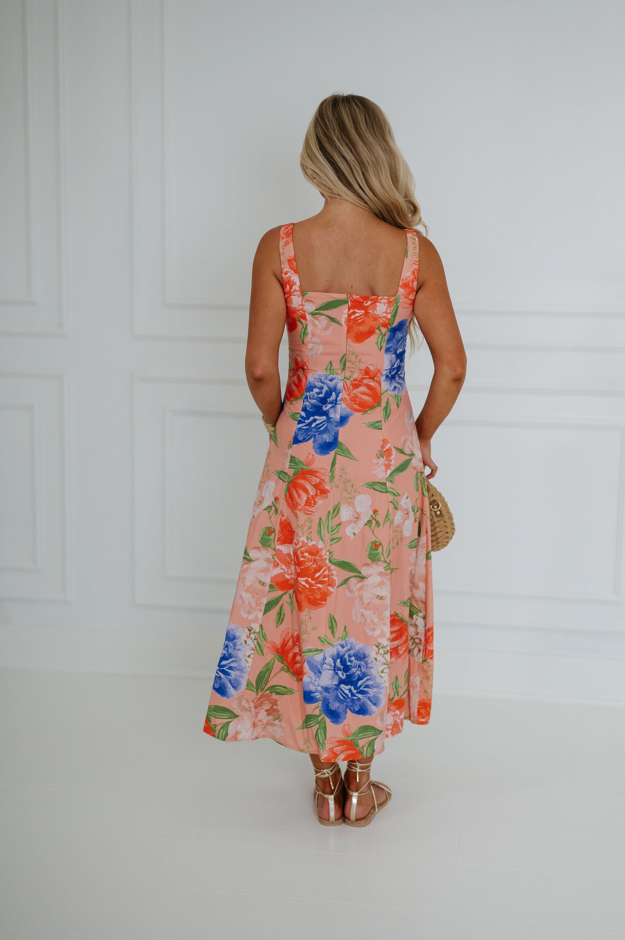 Aruba Floral Midi Dress-Peach
