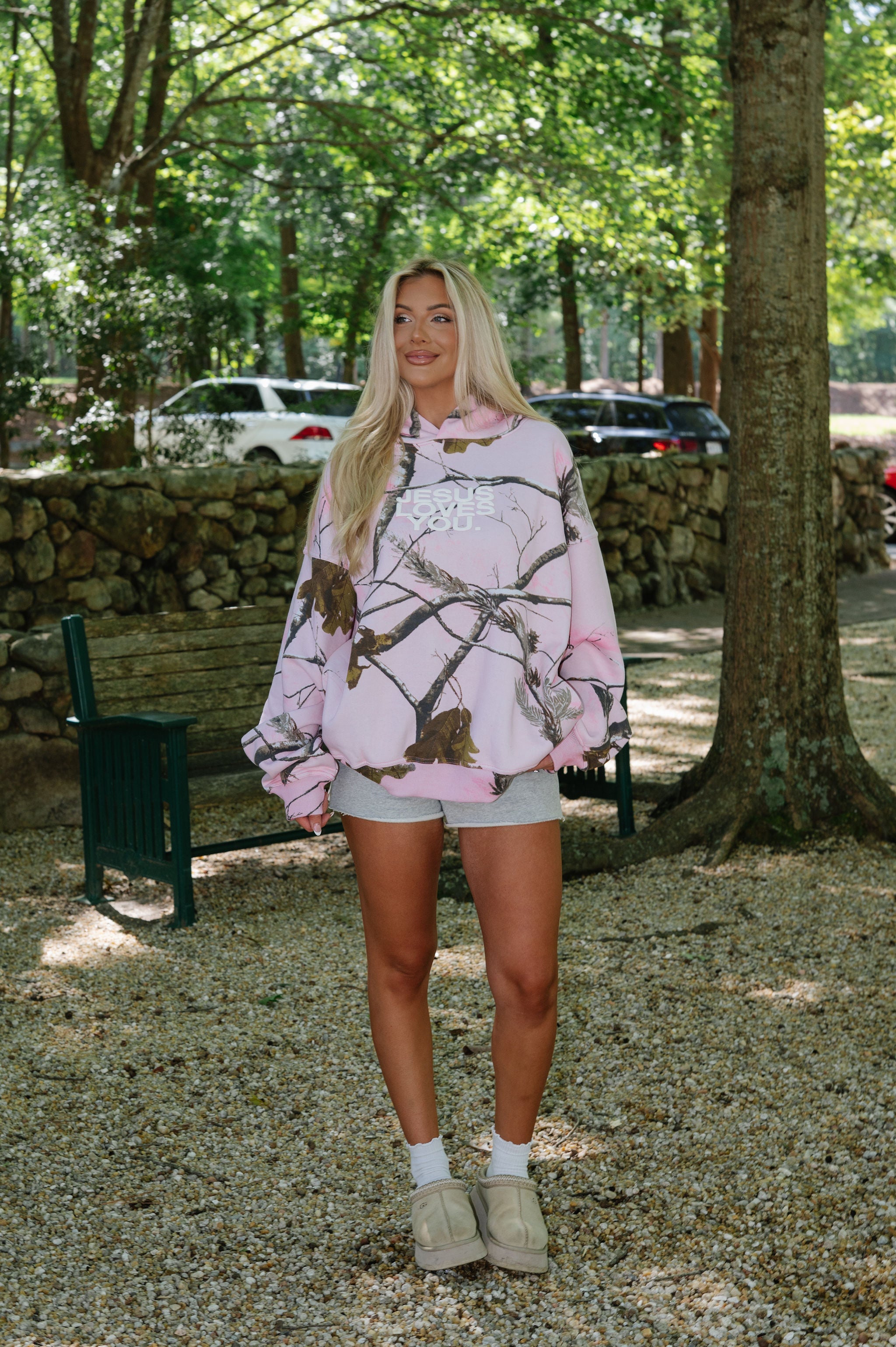 Jesus Loves You Woodland Hoodie-Pink Camo