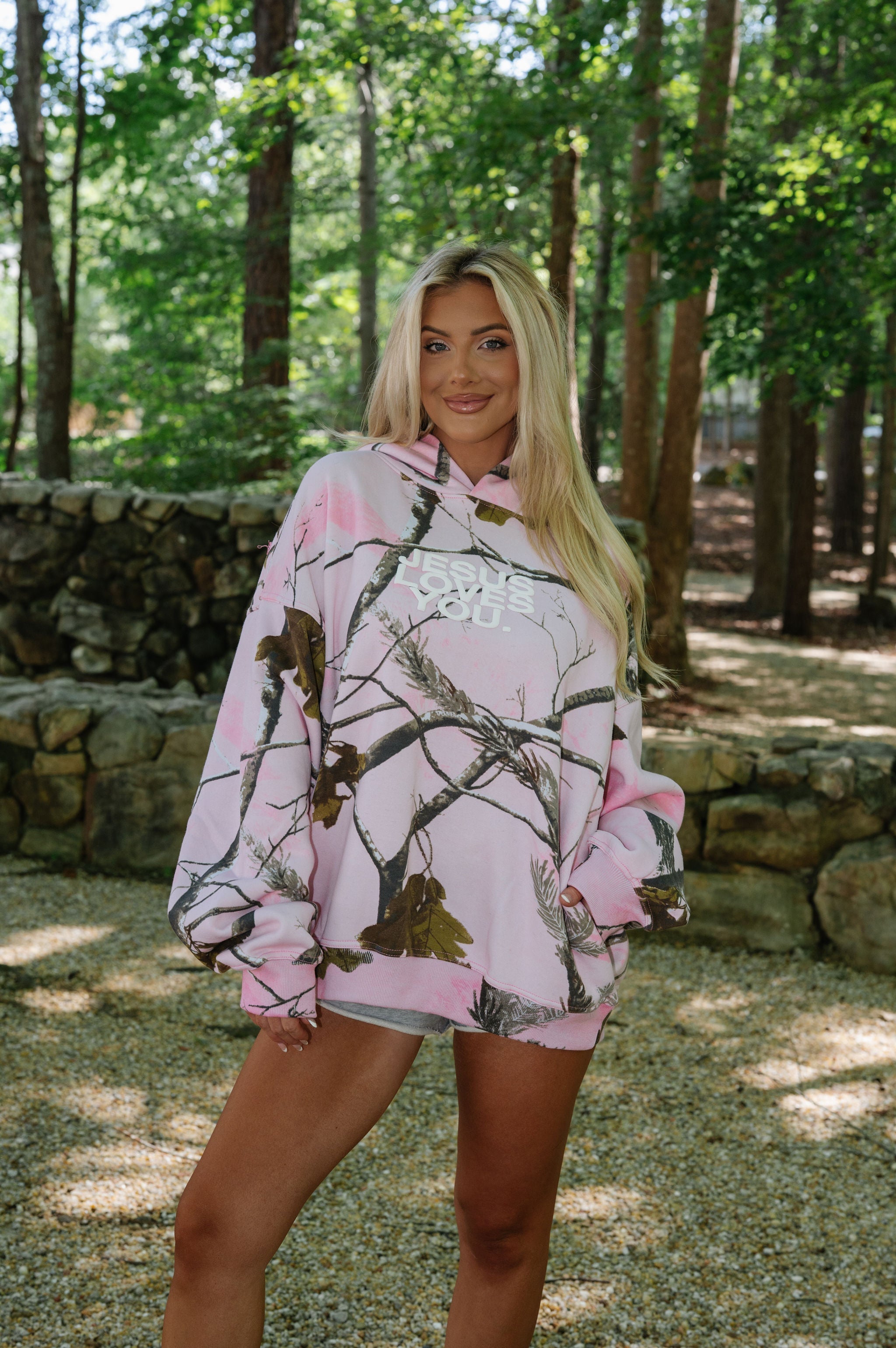 Jesus Loves You Woodland Hoodie-Pink Camo