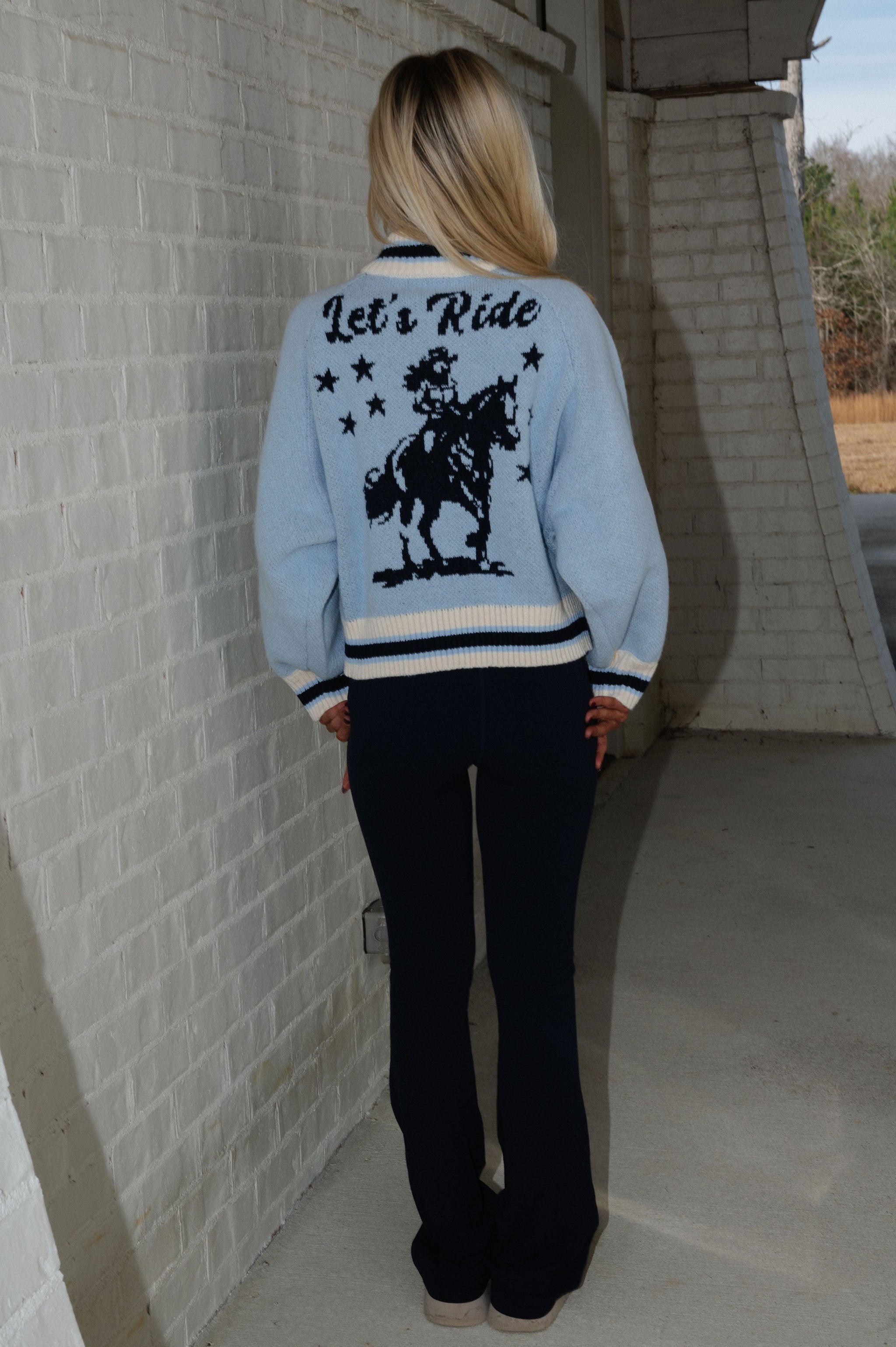 Let's Ride Zip Cardigan-Sky Blue