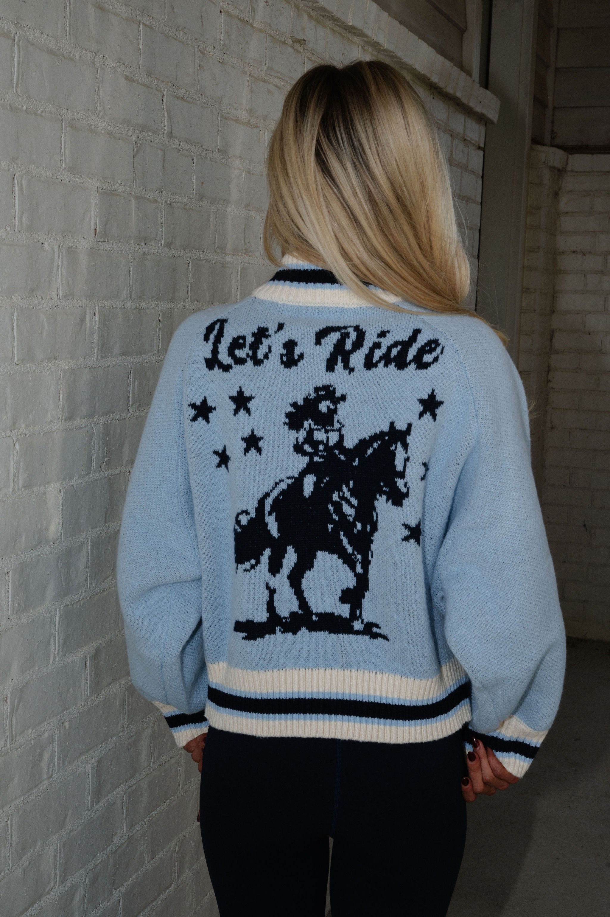 Let's Ride Zip Cardigan-Sky Blue