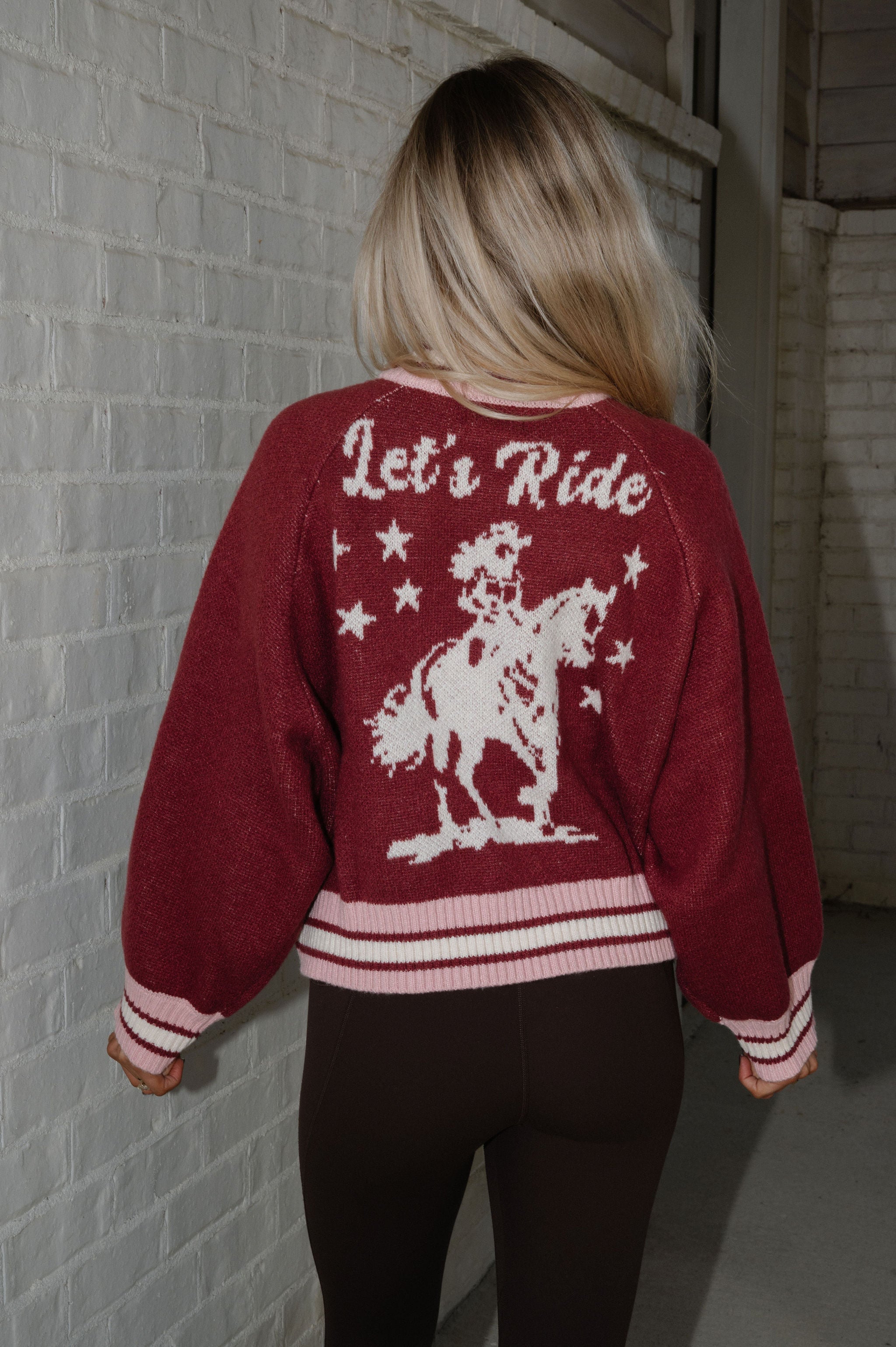Let's Ride Zip Cardigan-Maroon