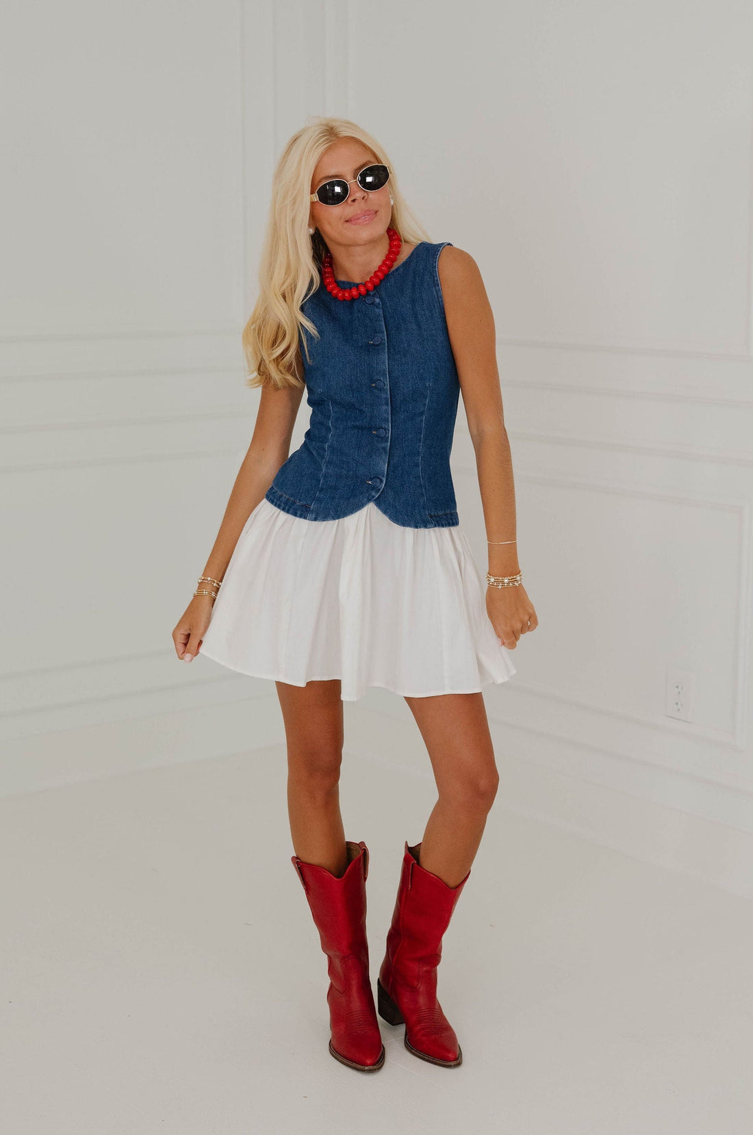 Allison Mini Dress-Denim/Off White