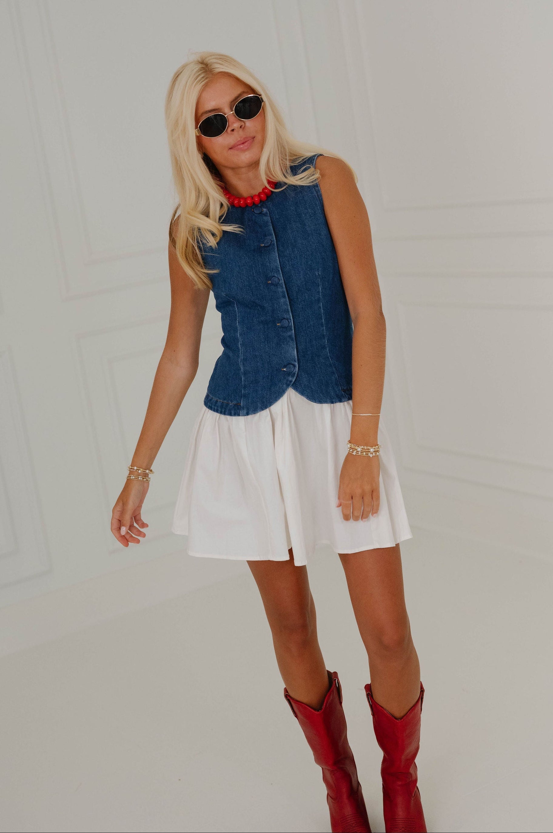 Allison Mini Dress-Denim/Off White