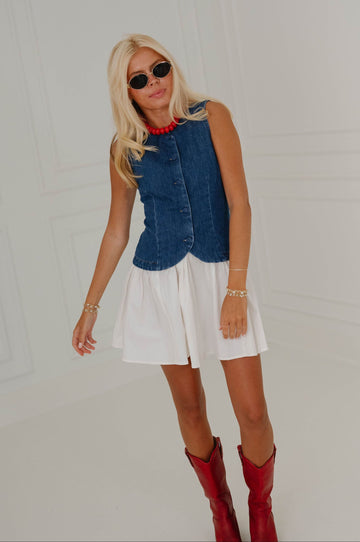 Allison Mini Dress-Denim/Off White