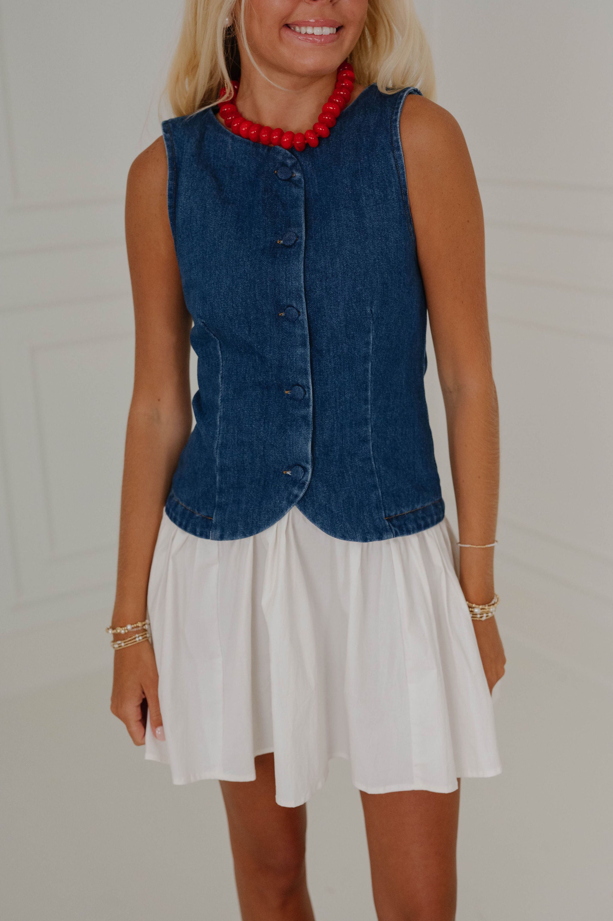 Allison Mini Dress-Denim/Off White