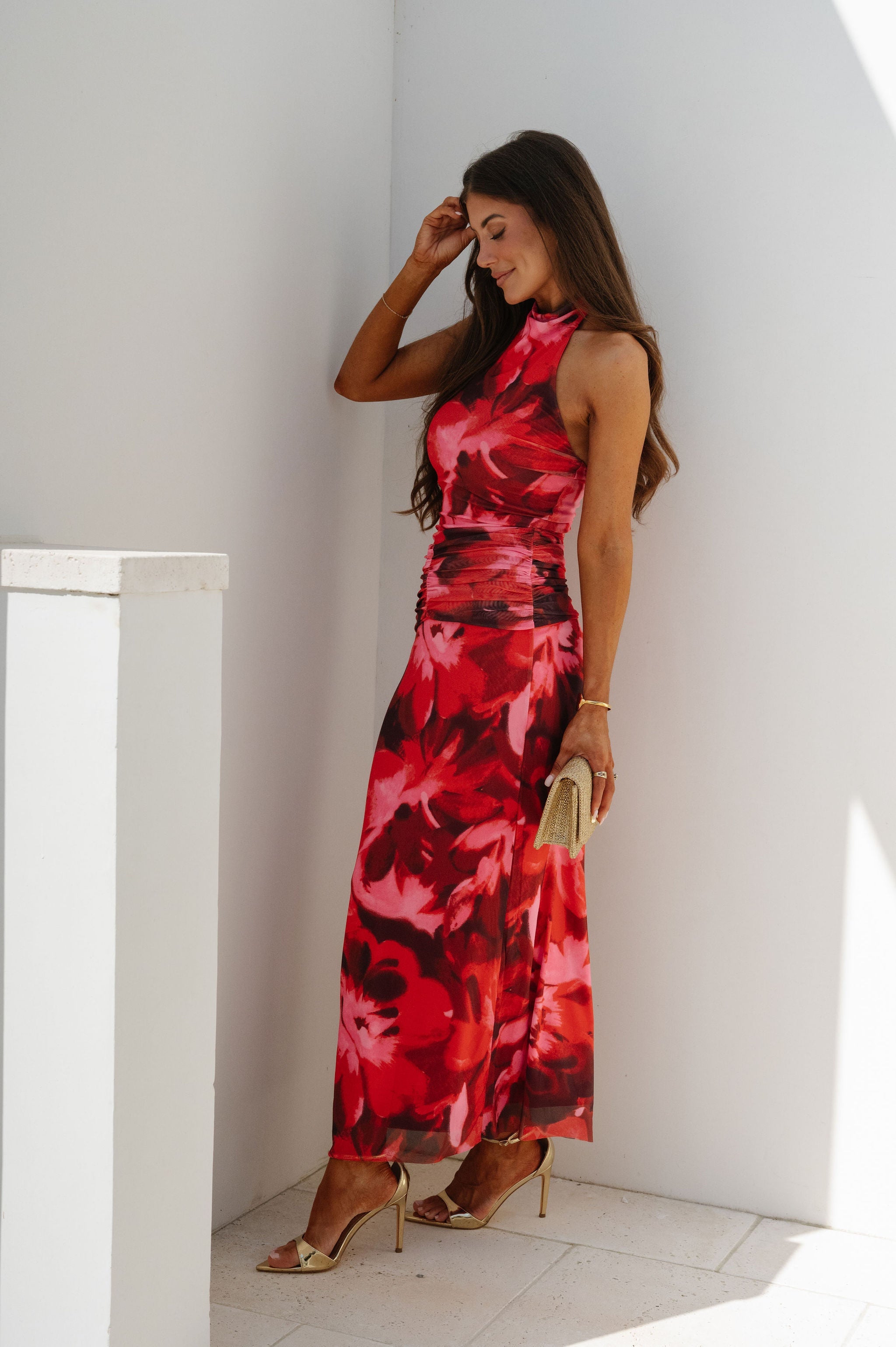 Barley Maxi Dress-Red Floral