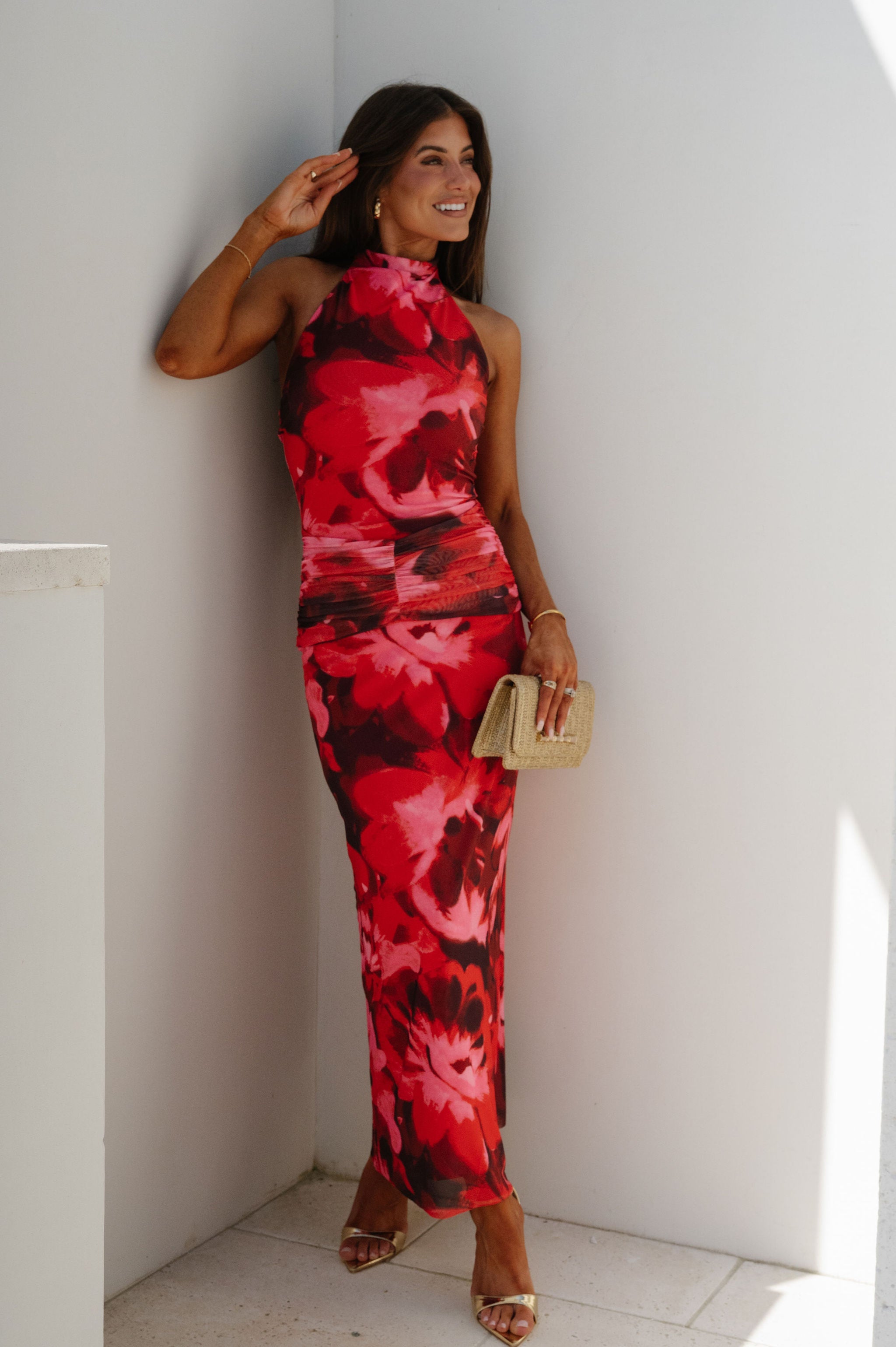 Barley Maxi Dress-Red Floral