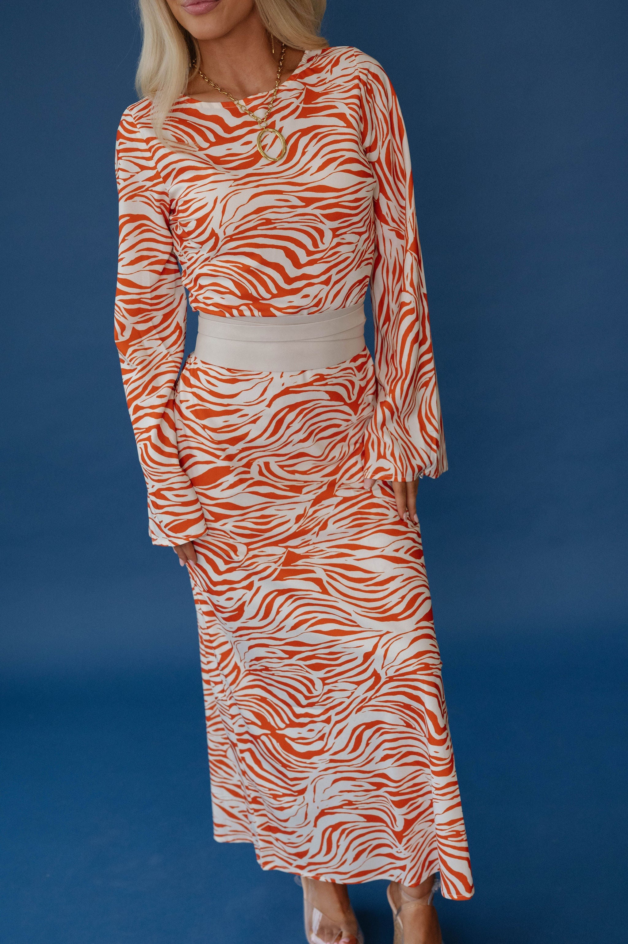 Aria Maxi Dress-Orange/Ivory