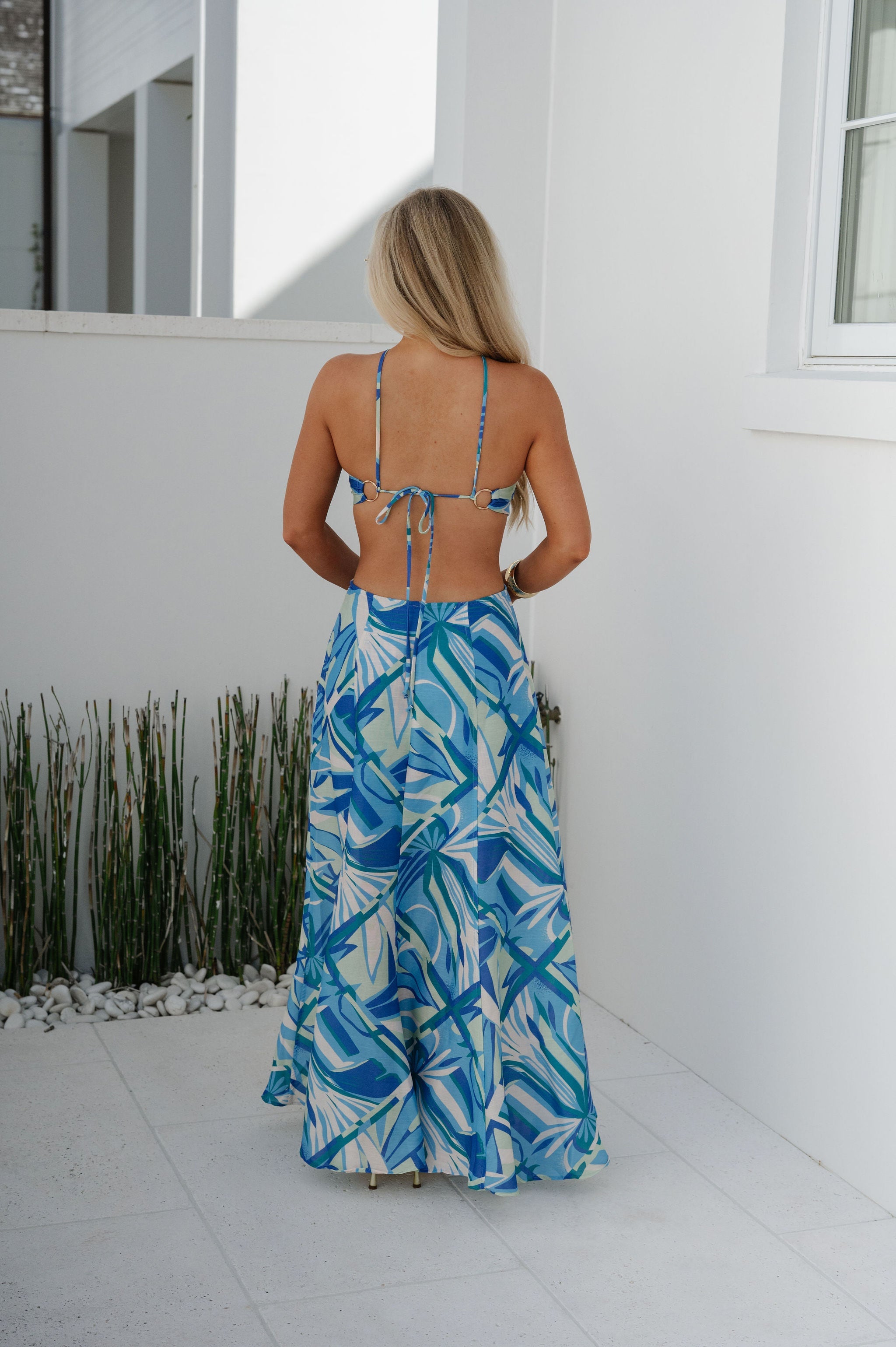 Abstract Ring Maxi Dress-Blue Multi