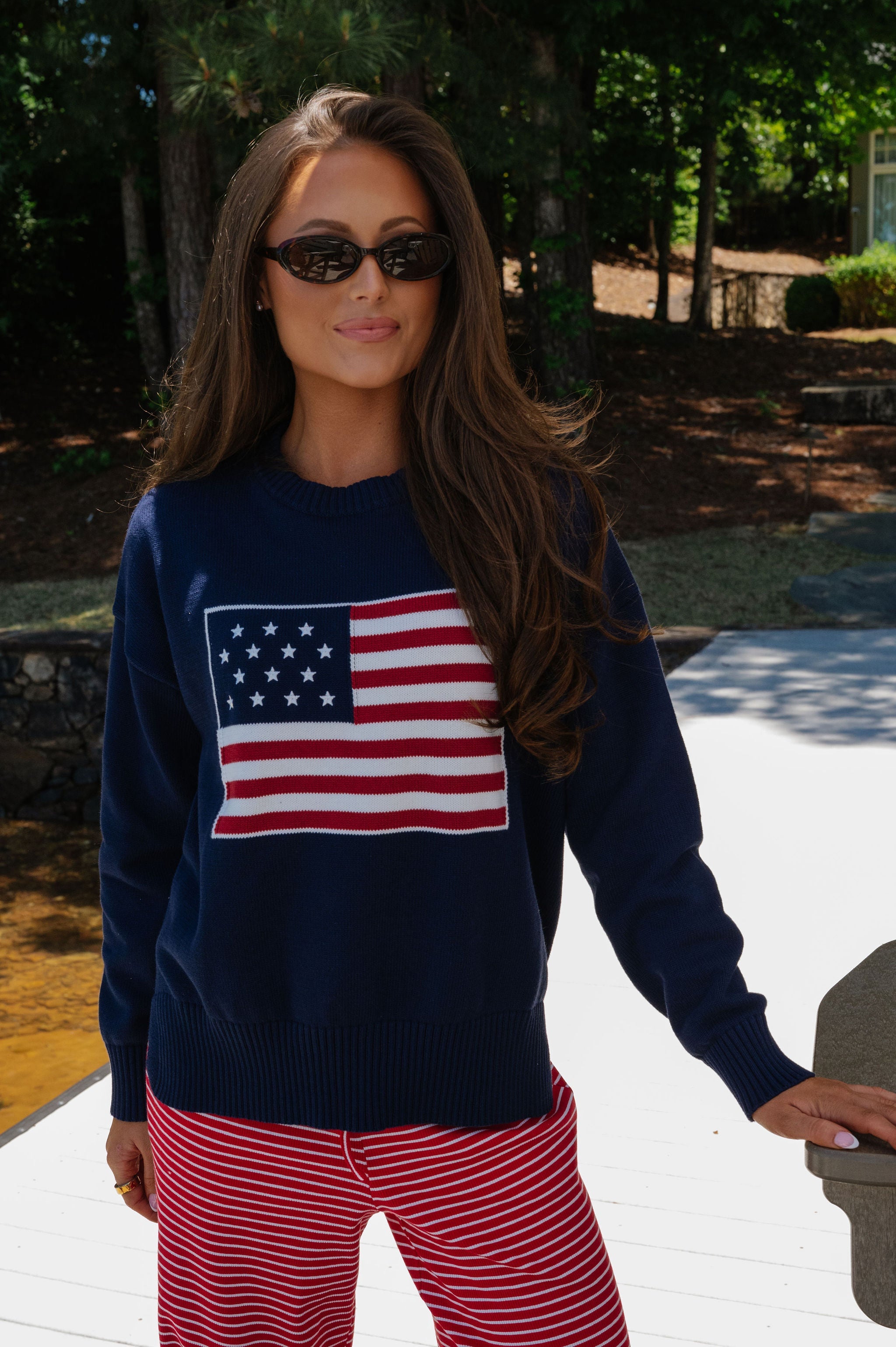 American Flag Knit Sweater-Navy