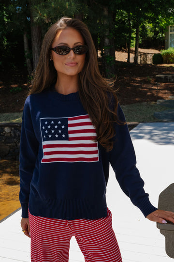 American Flag Knit Sweater-Navy