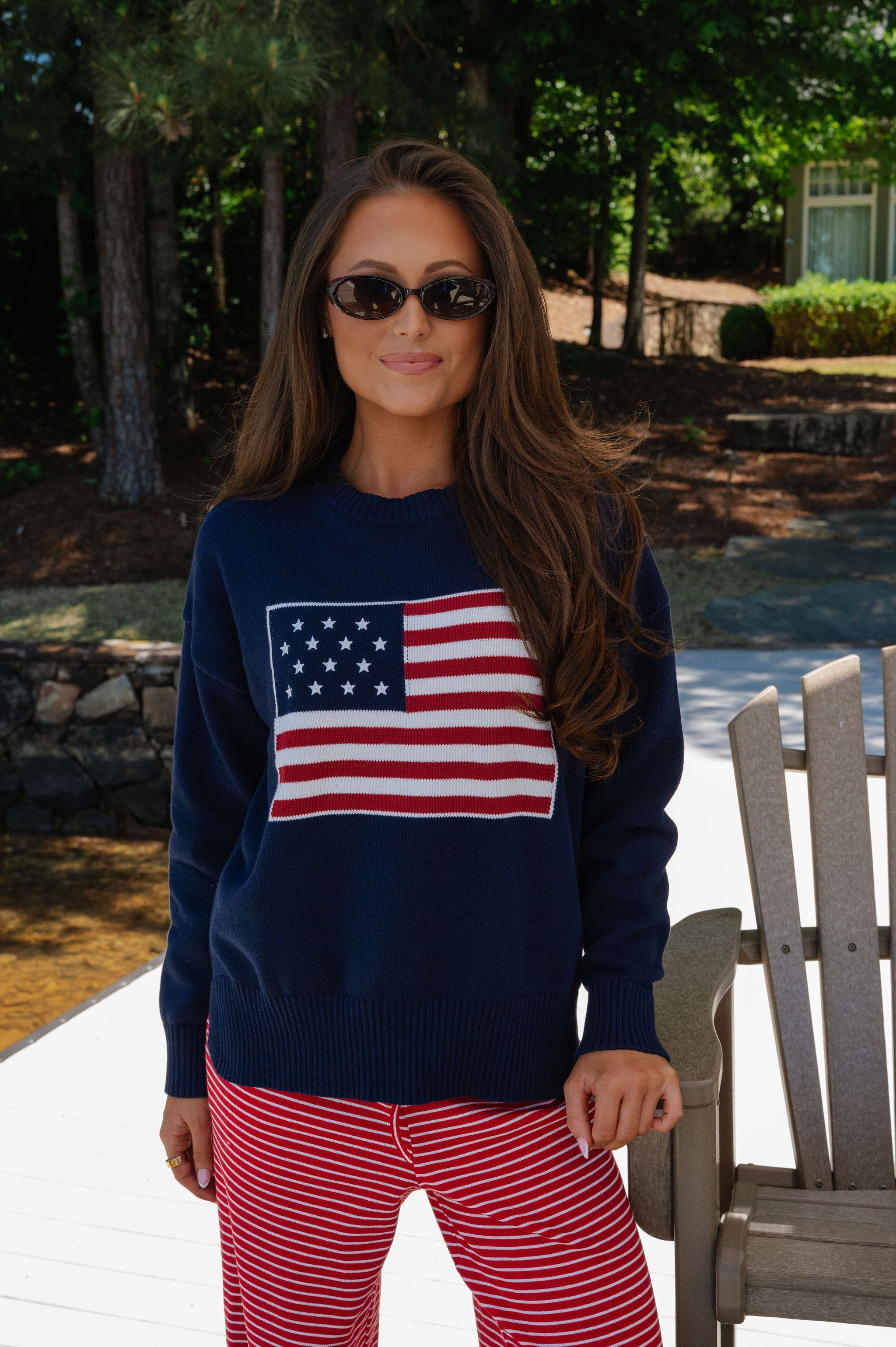 American Flag Knit Sweater-Navy
