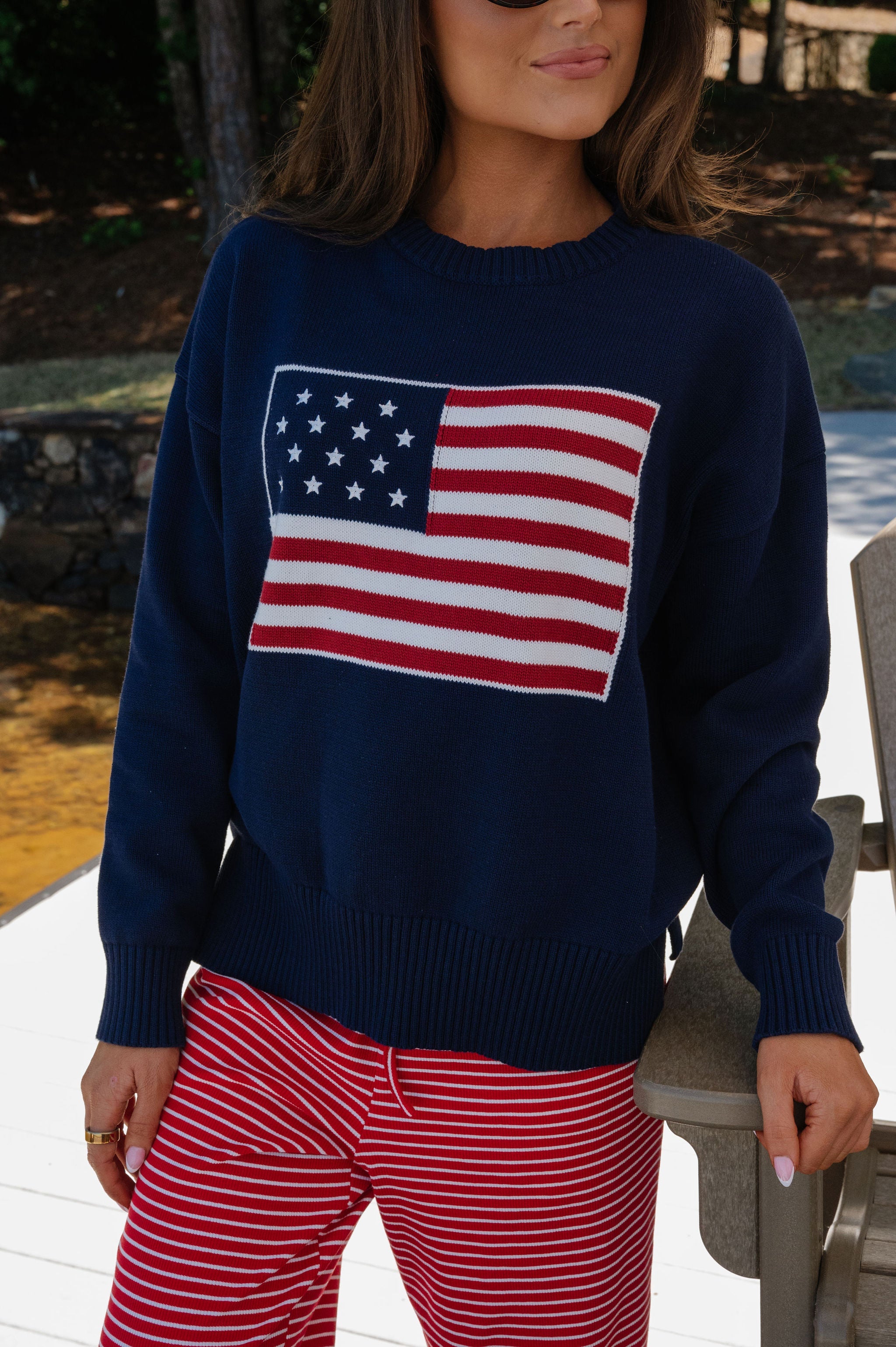 American Flag Knit Sweater-Navy