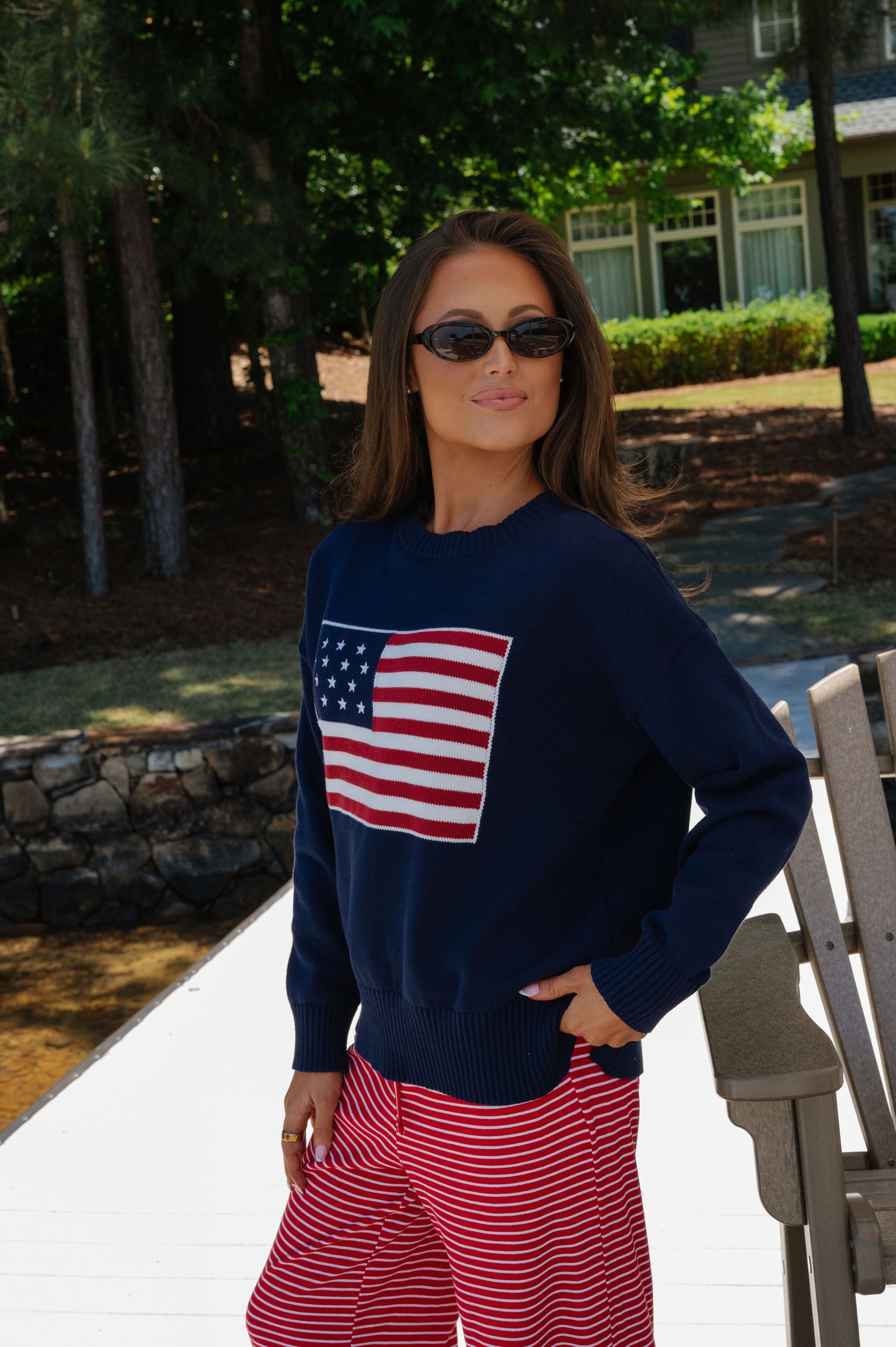 American Flag Knit Sweater-Navy