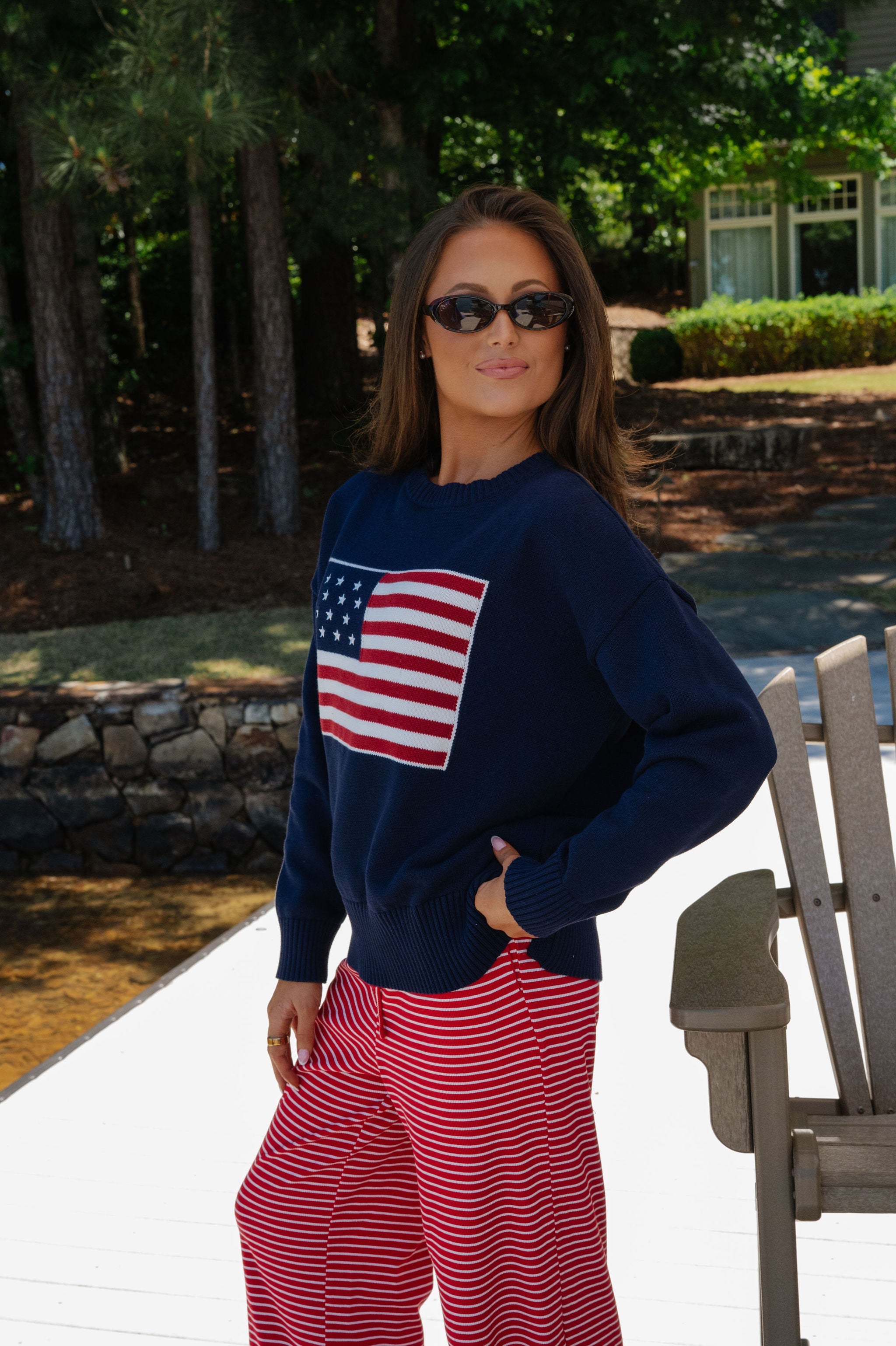 American Flag Knit Sweater-Navy