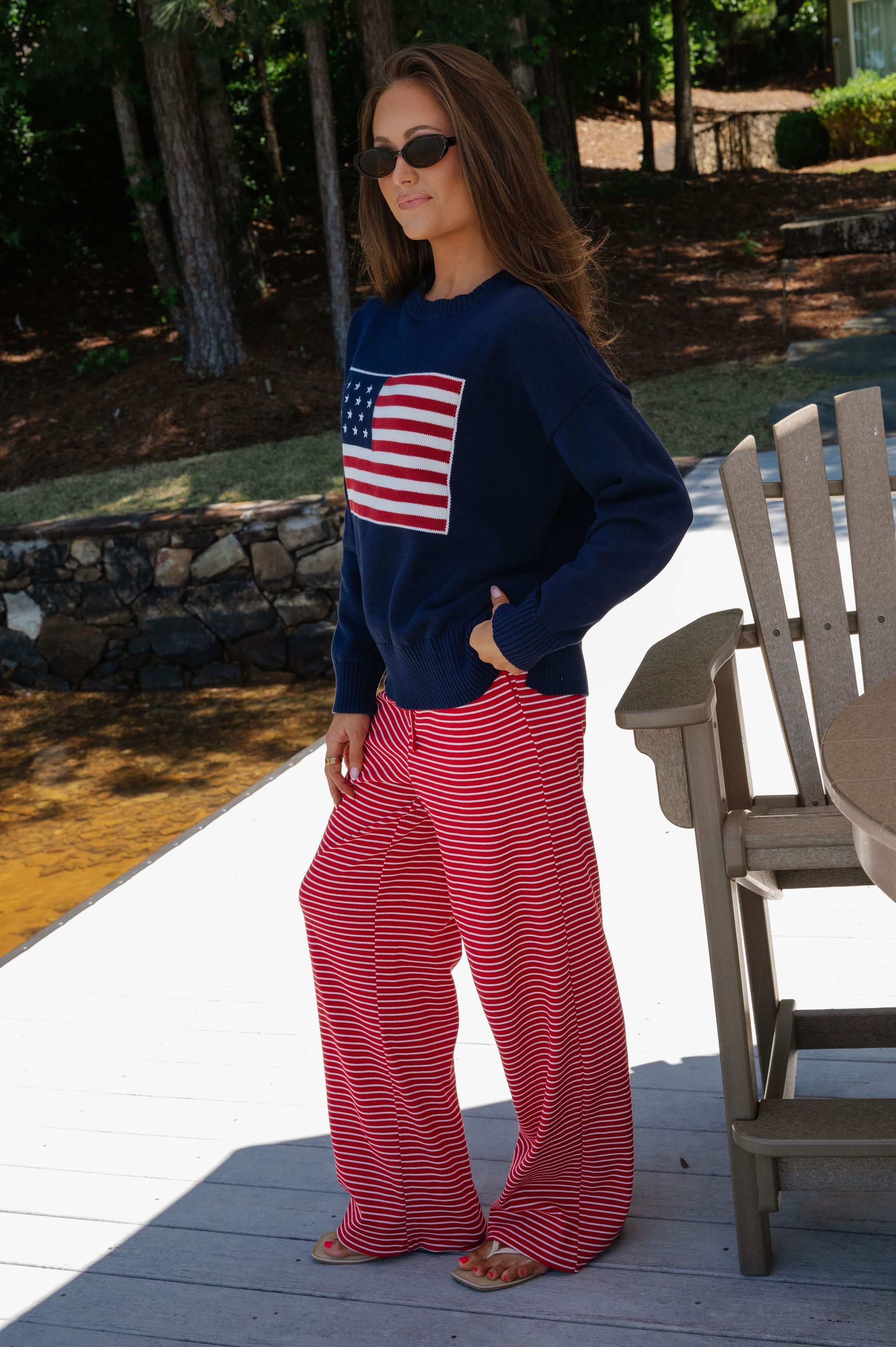 American Flag Knit Sweater-Navy
