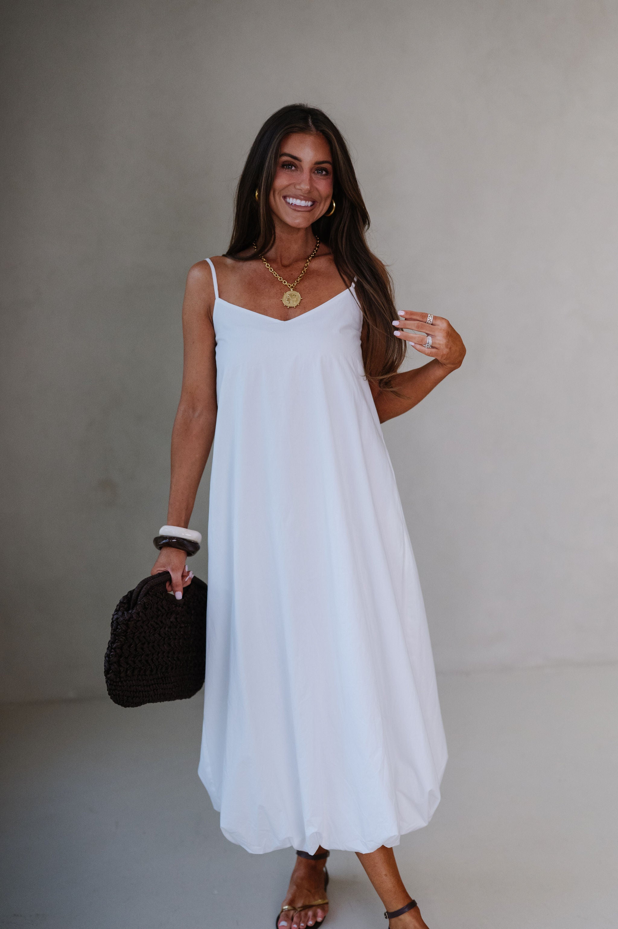 Abby Bubble Hem Midi Dress-Off White