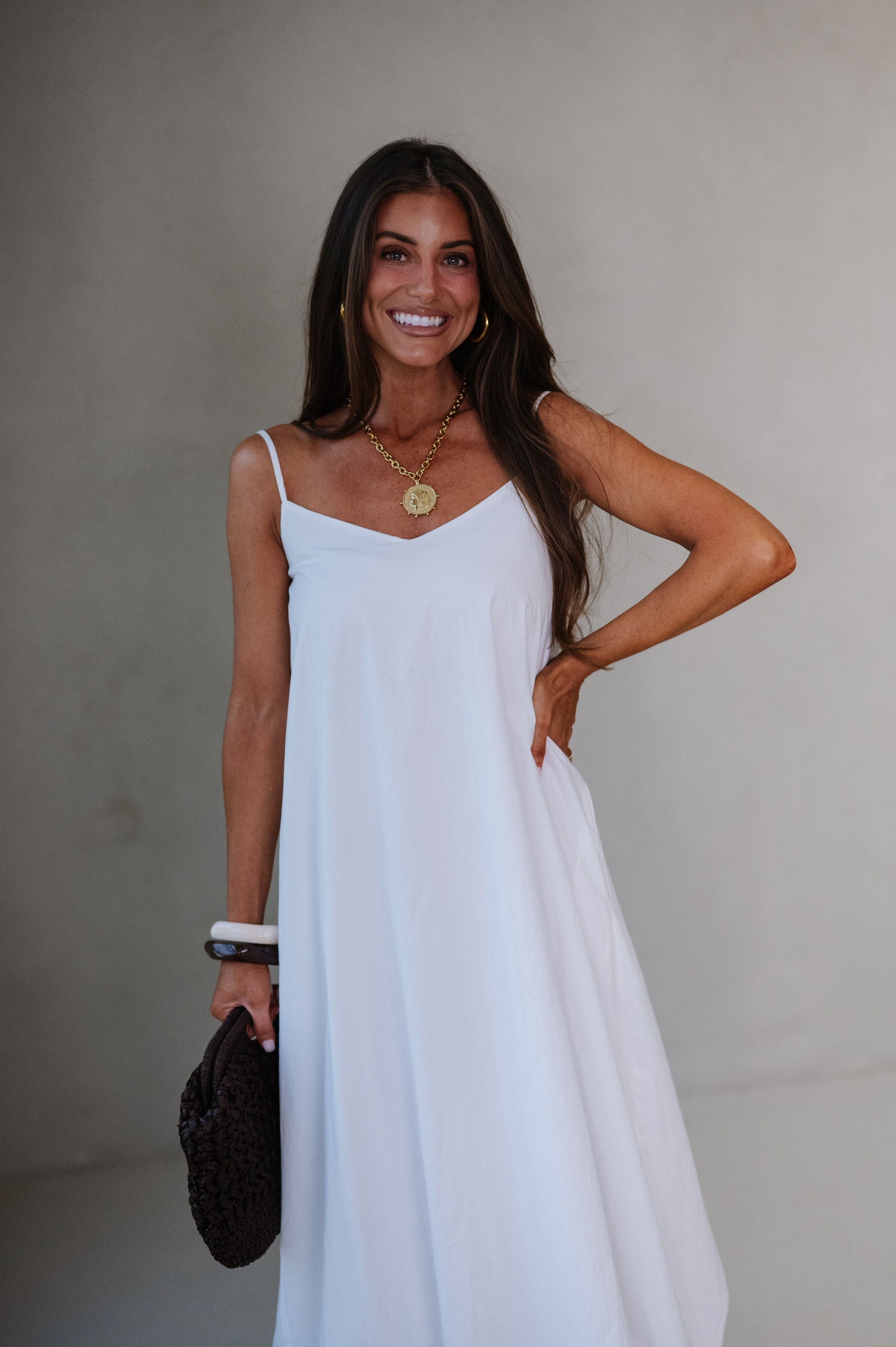 Abby Bubble Hem Midi Dress-Off White