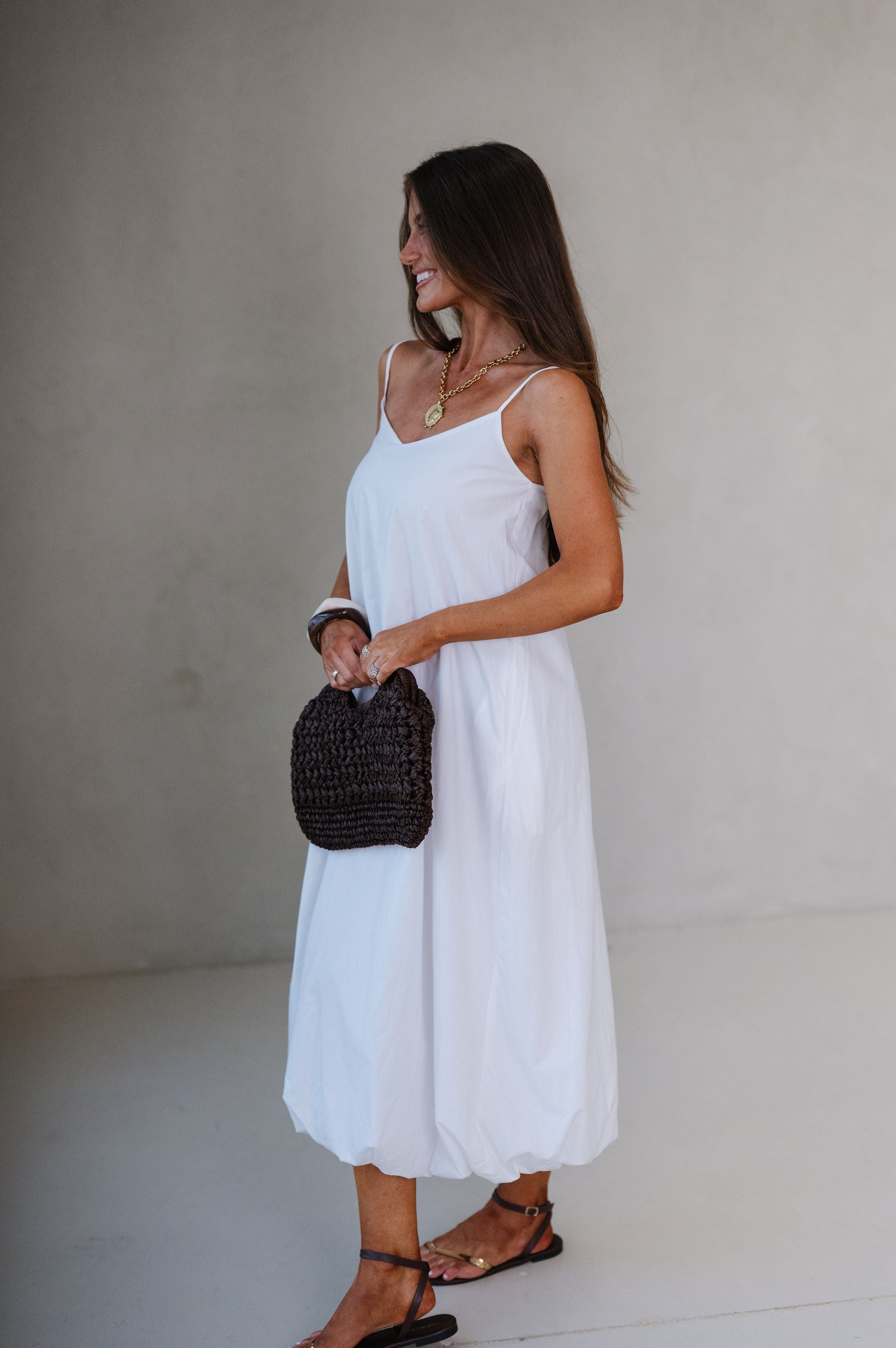 Abby Bubble Hem Midi Dress-Off White