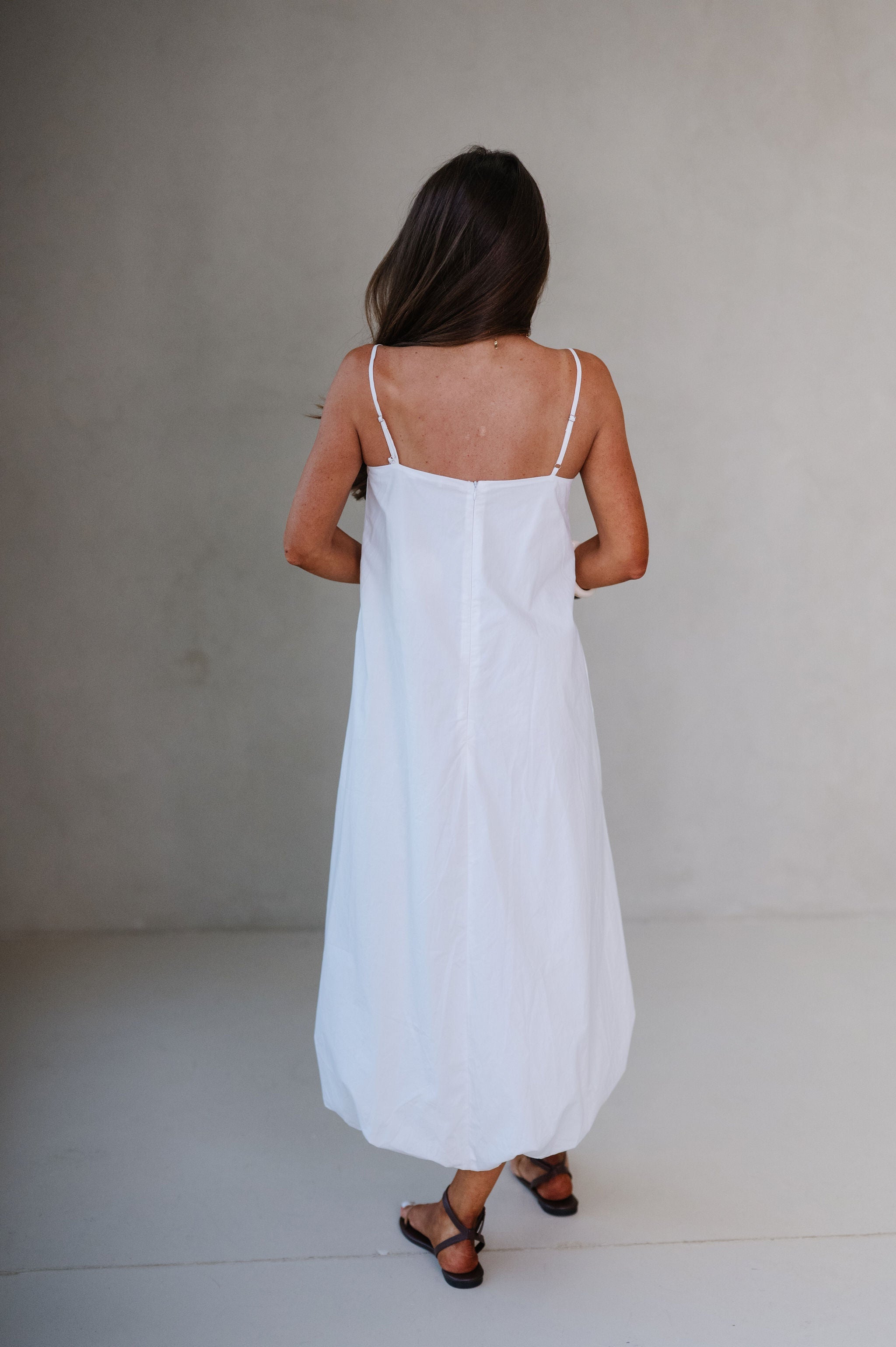 Abby Bubble Hem Midi Dress-Off White