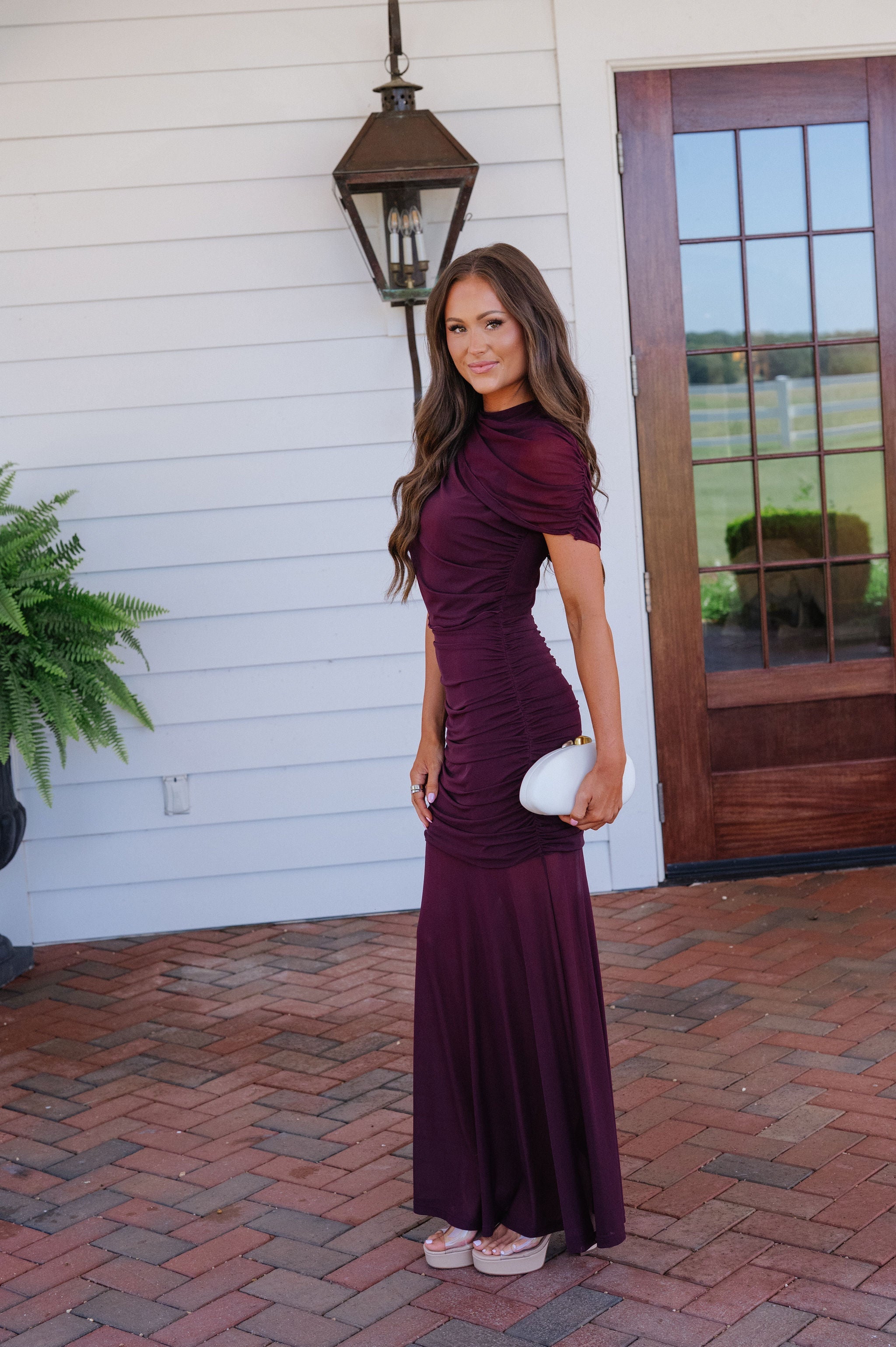 Annie Sheer Overlay Maxi Dress-Maroon