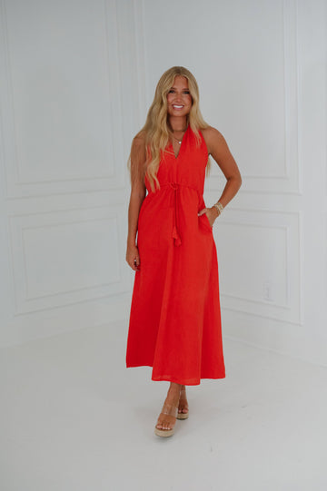 Ainsley Halter Dress-Tomato Red