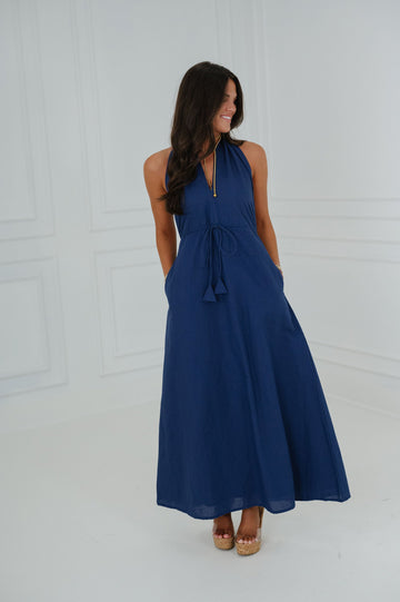 Ainsley Halter Dress-Navy