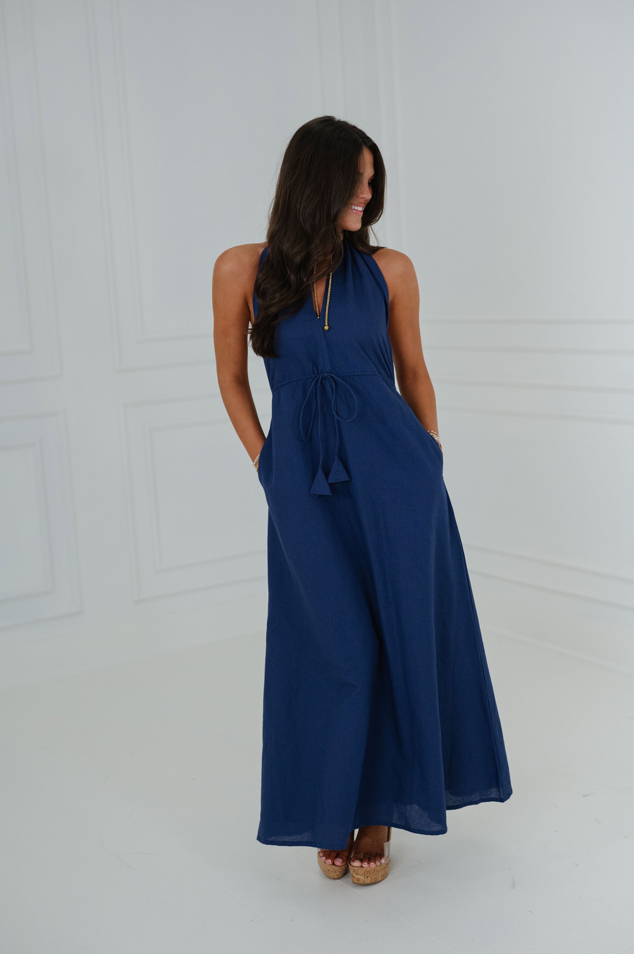 Ainsley Halter Dress-Navy