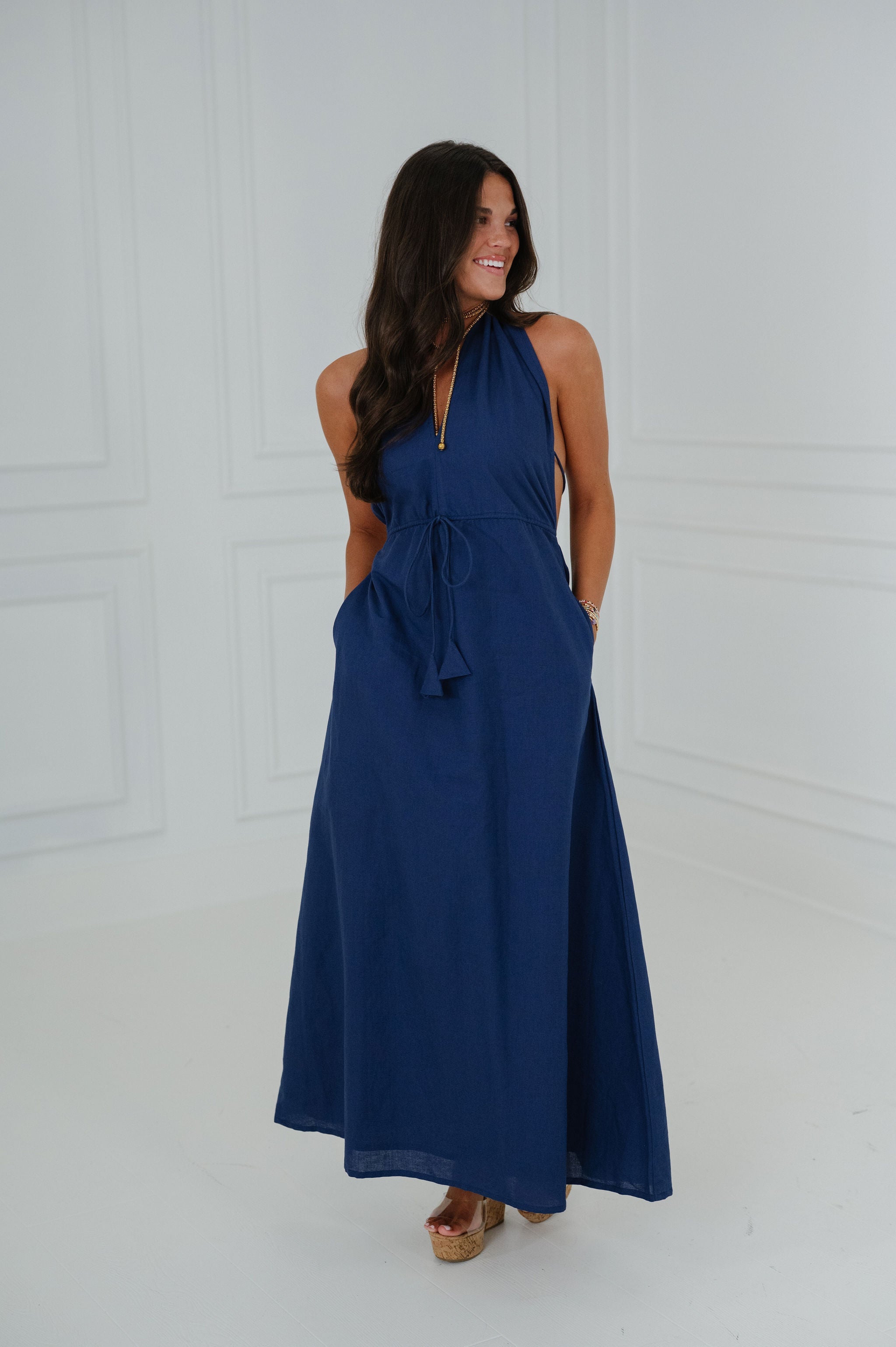 Ainsley Halter Dress-Navy