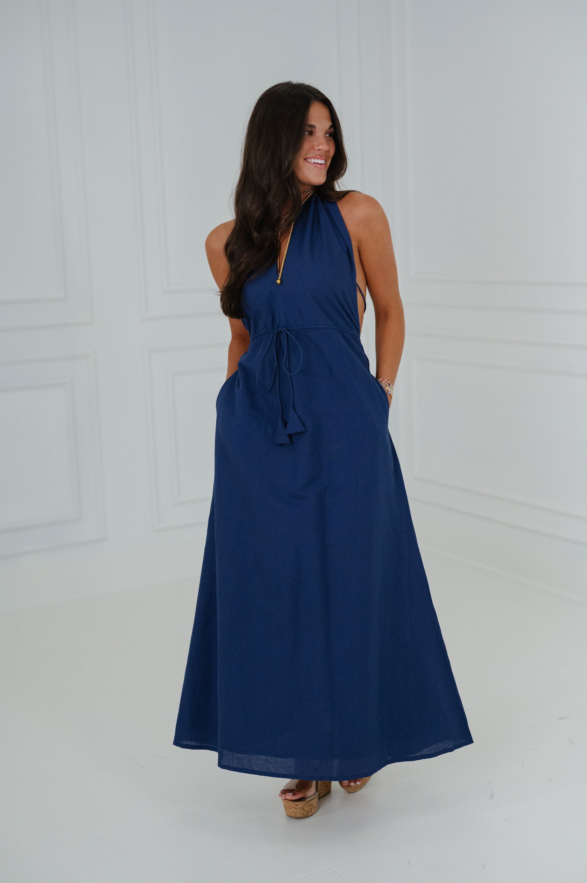 Ainsley Halter Dress-Navy