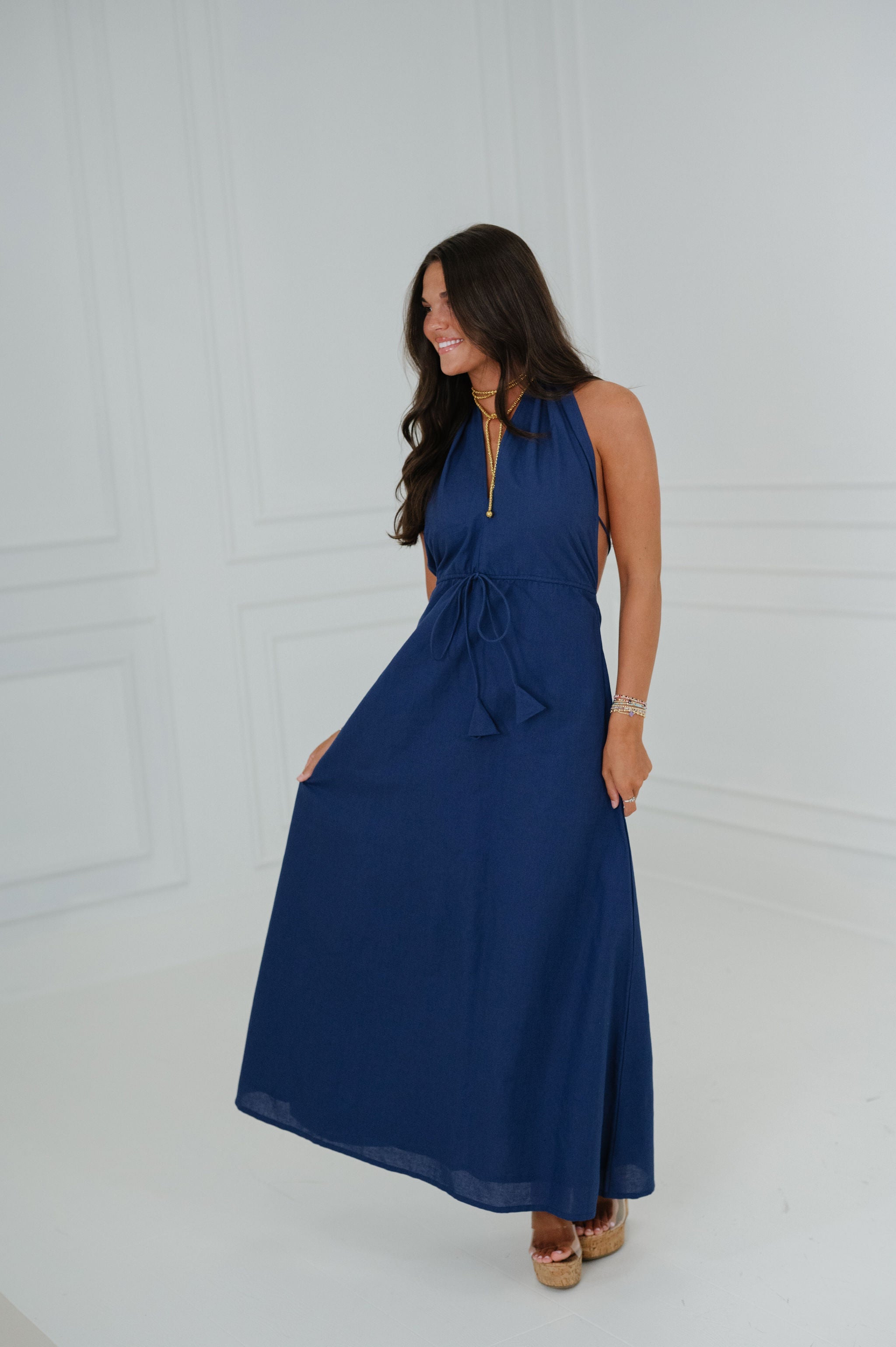 Ainsley Halter Dress-Navy