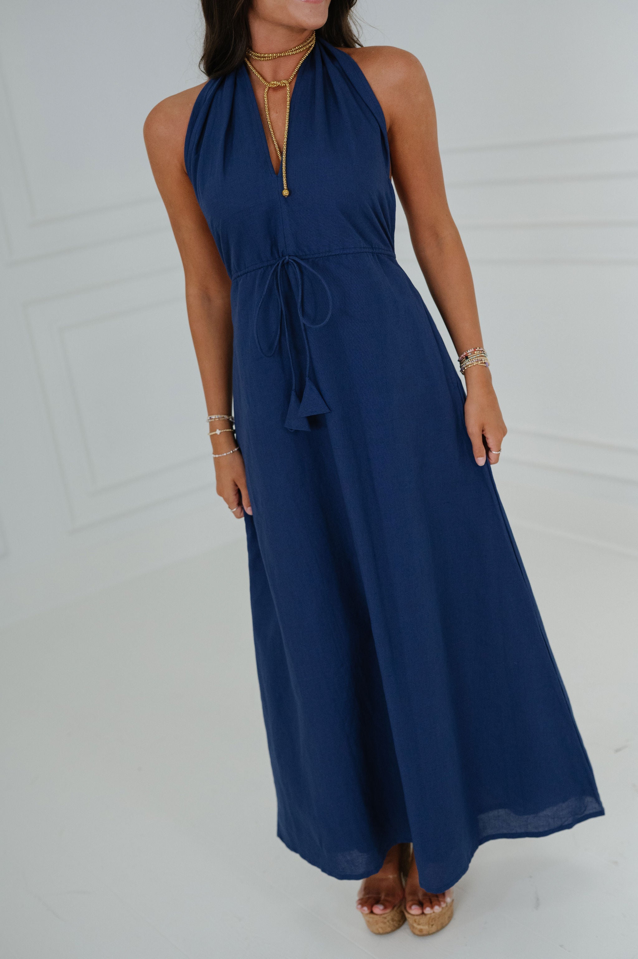 Ainsley Halter Dress-Navy